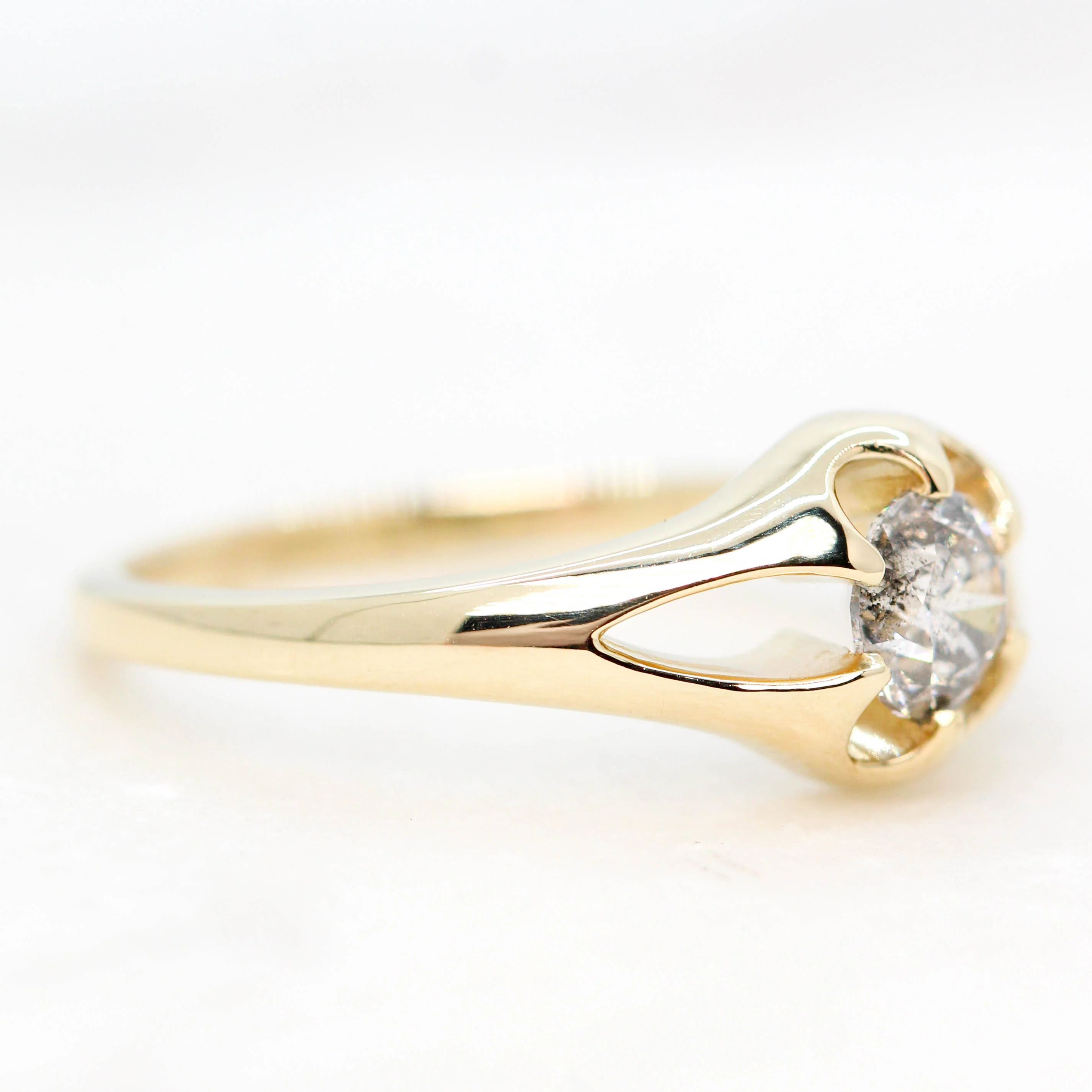 Lotus Ring with a 0.50 Carat Round Salt and Pepper Diamond - Made to Order - Image 5