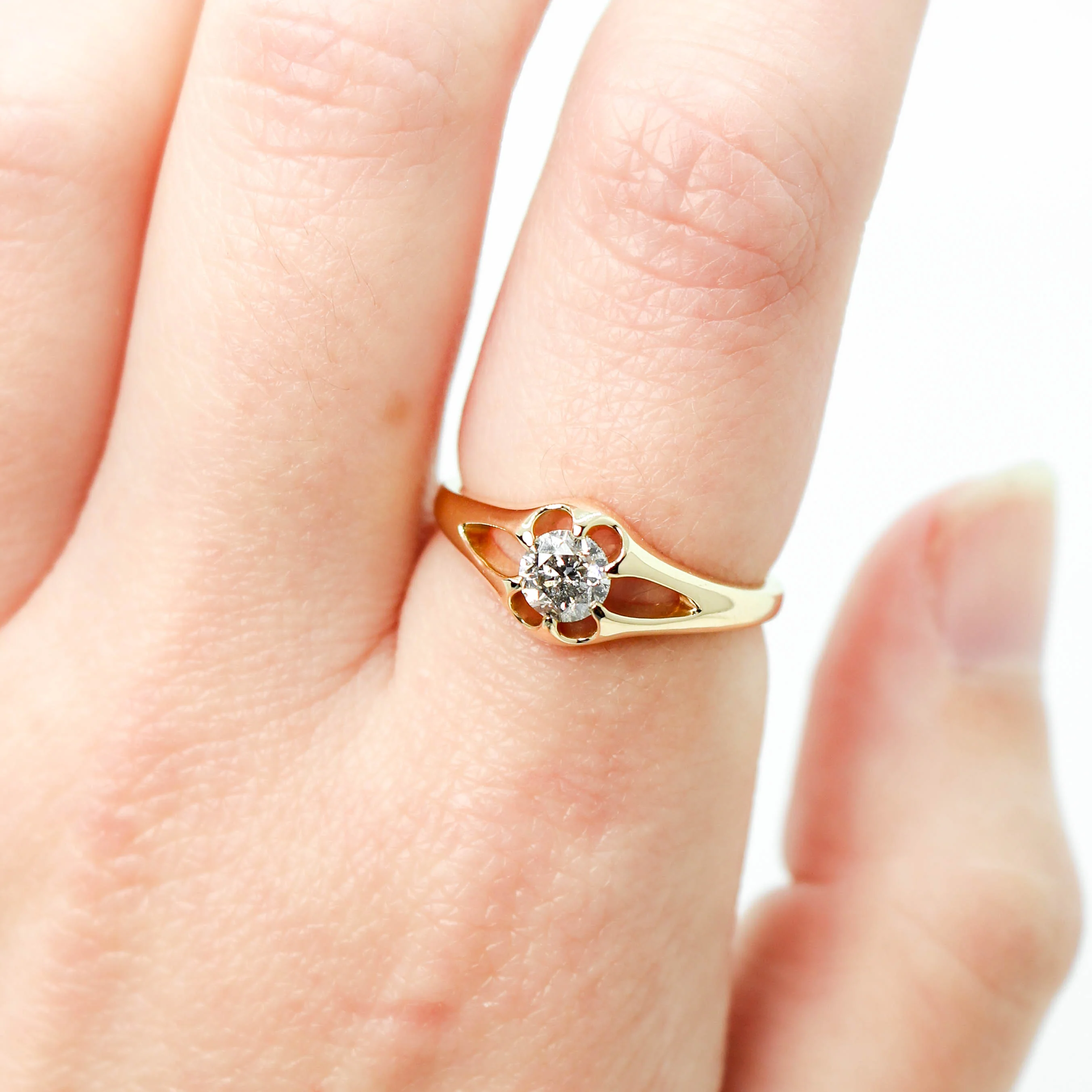 Lotus Ring with a 0.50 Carat Round Salt and Pepper Diamond - Made to Order - Image 9