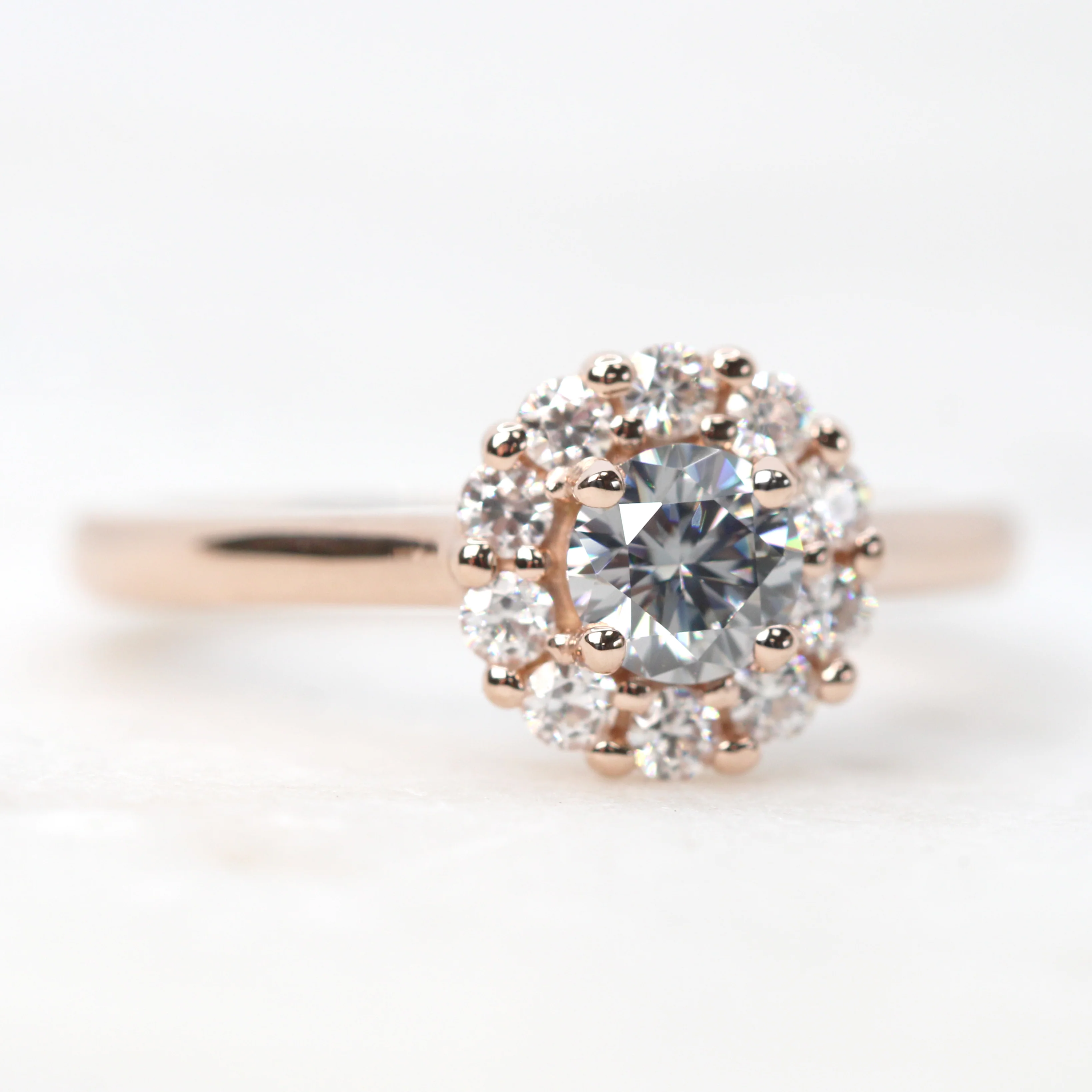 Magnolia Ring with a Round Gray Moissanite and Round Accent Moissanites - Made to Order - Image 3