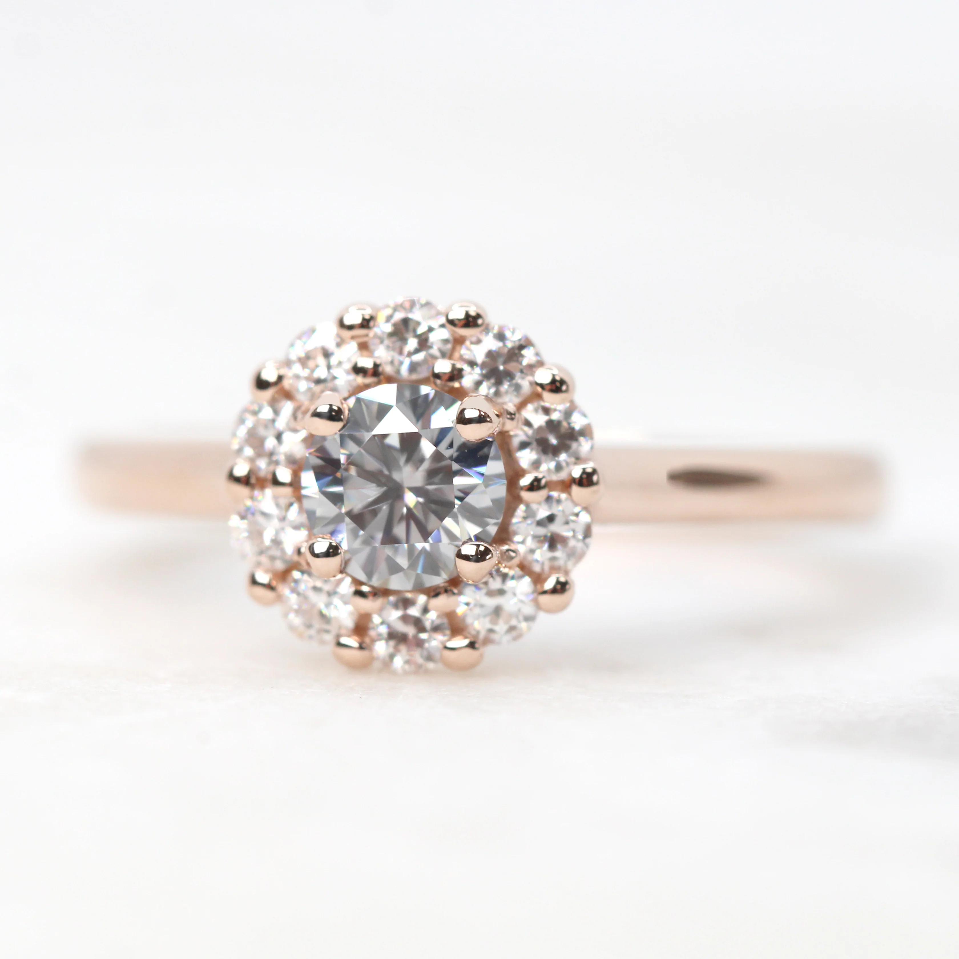 Magnolia Ring with a Round Gray Moissanite and Round Accent Moissanites - Made to Order - Image 4