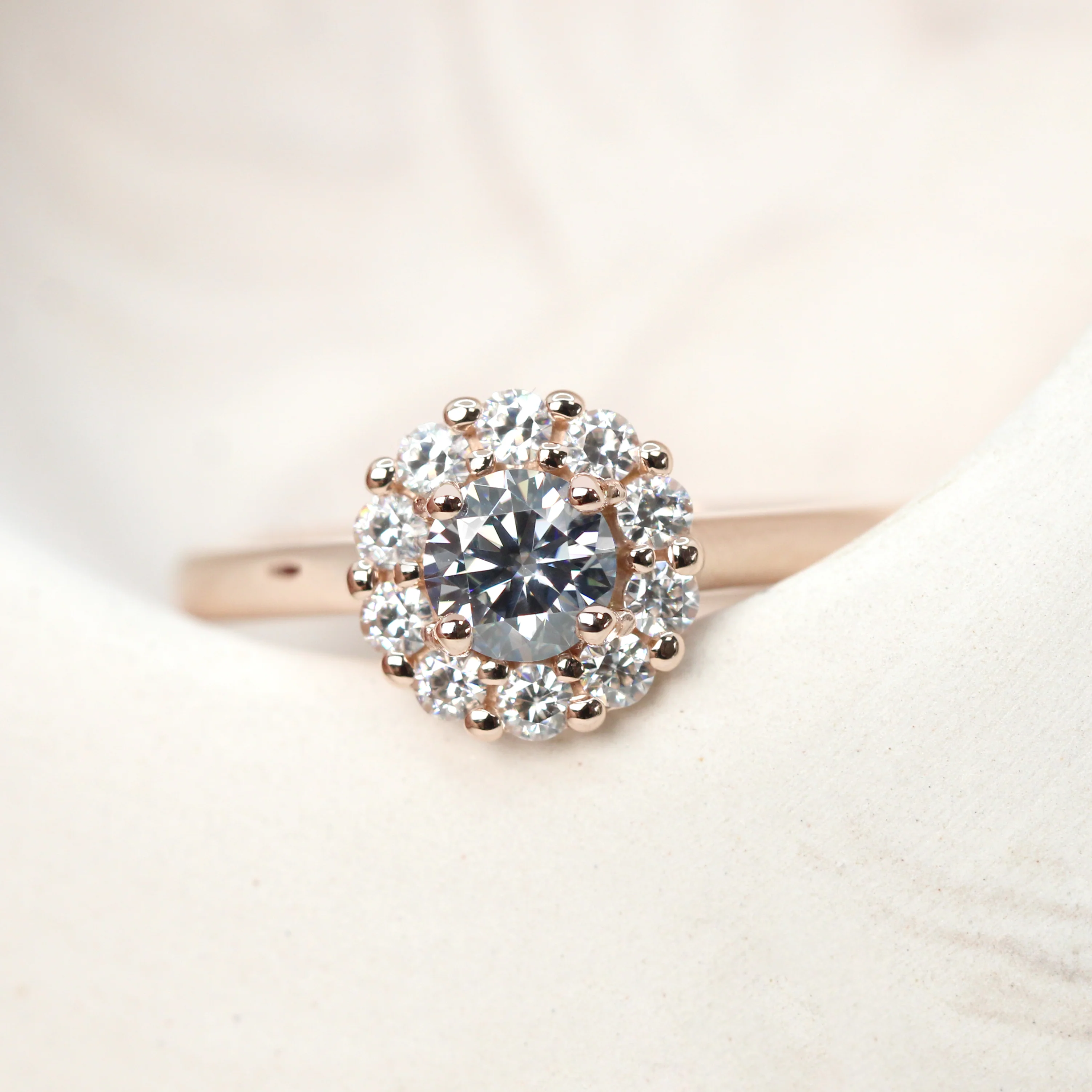 Magnolia Ring with a Round Gray Moissanite and Round Accent Moissanites - Made to Order - Image 7