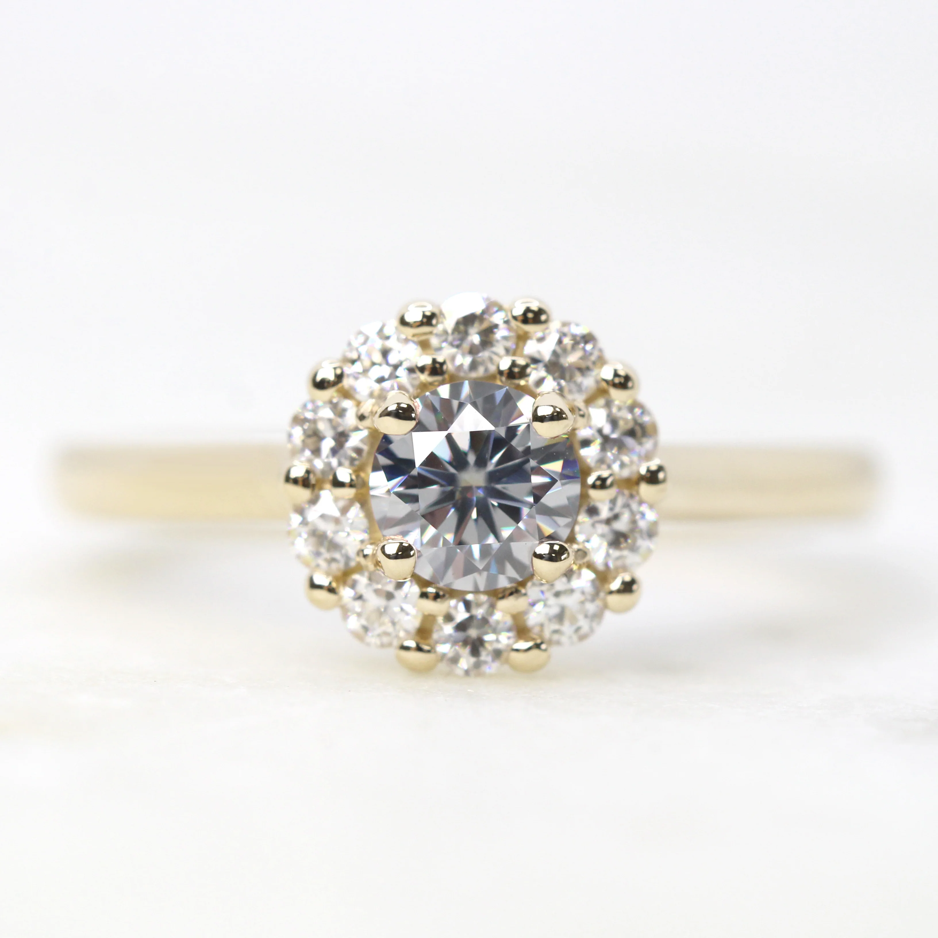 Magnolia Ring with a Round Gray Moissanite and Round Accent Moissanites - Made to Order - Image 8