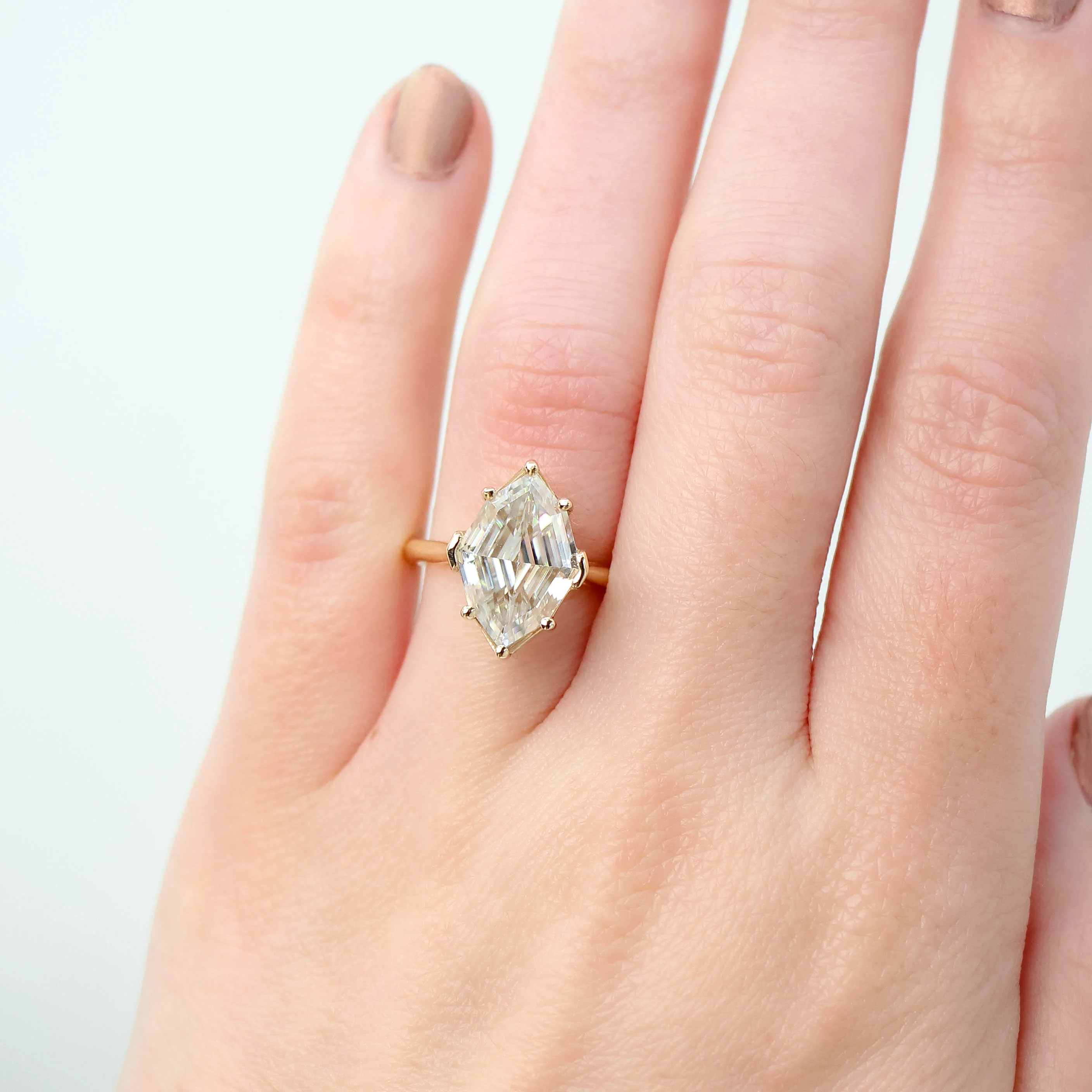 Margaret Ring with a 5.24 Carat Geometric Marquise Moissanite in 14k Champagne Gold - Ready to Size and Ship - Image 2