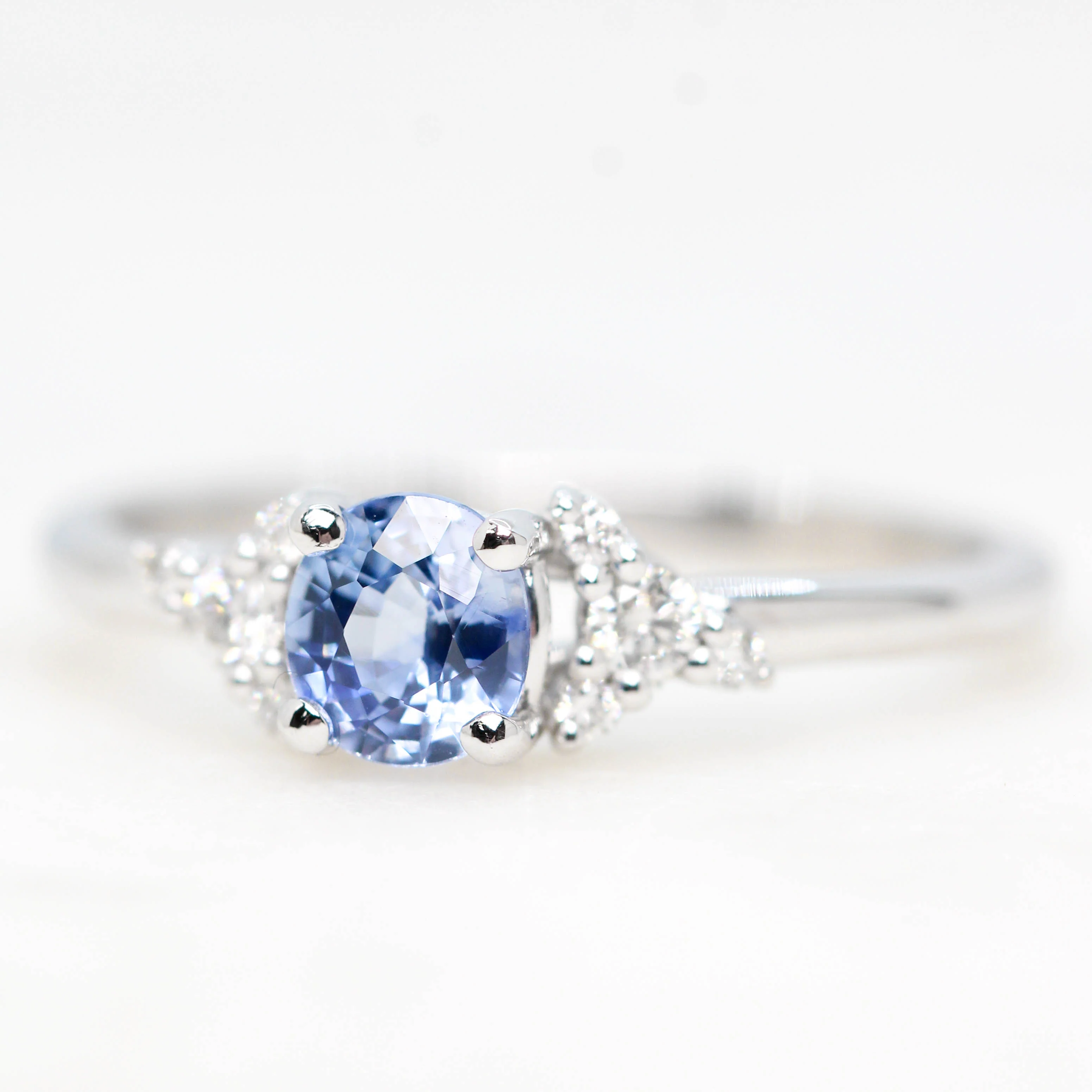 Marley Ring with a 0.60 Carat Blue Oval Montana Sapphire and White Accent Diamonds in 14k White Gold - Ready to Size and Ship - Image 3