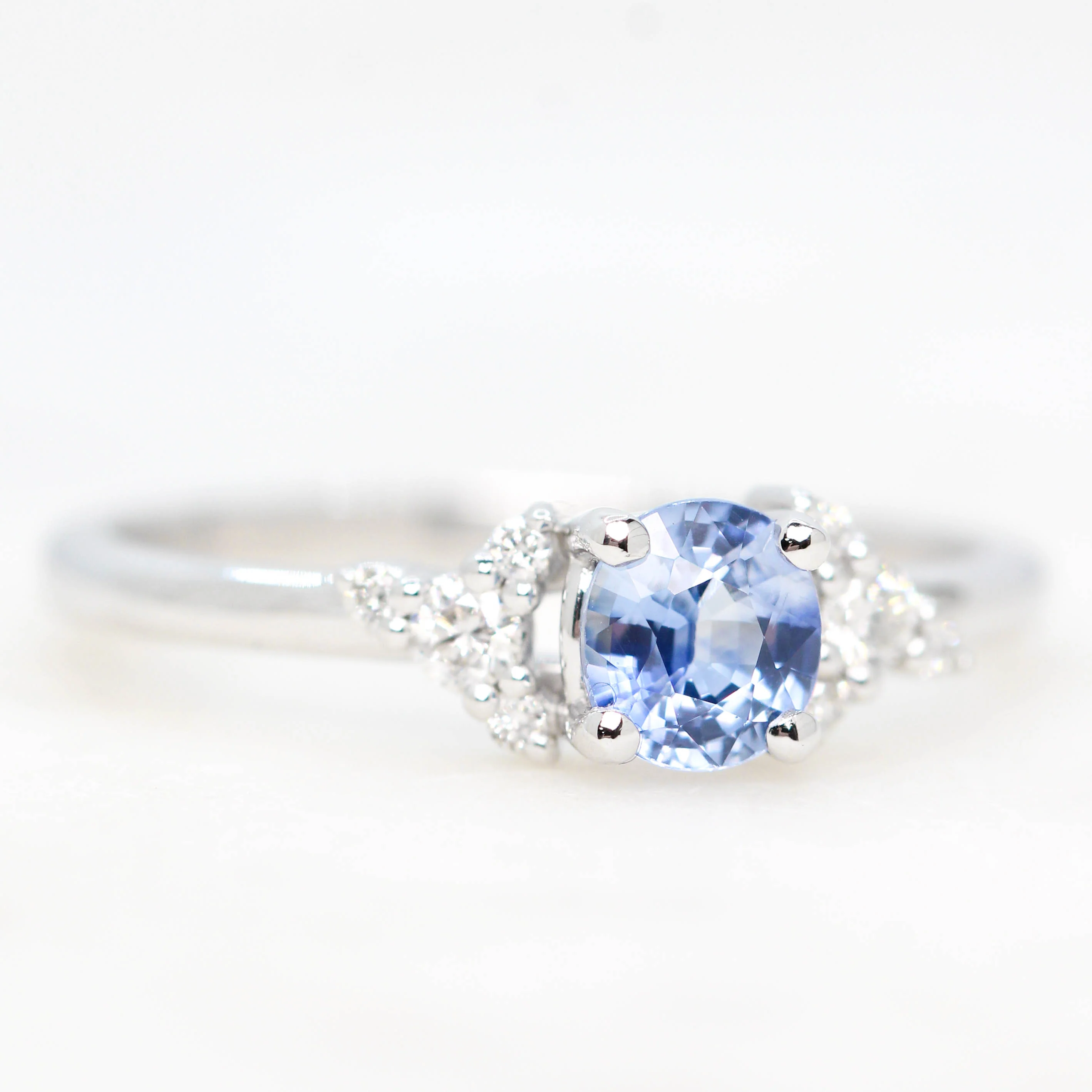 Marley Ring with a 0.60 Carat Blue Oval Montana Sapphire and White Accent Diamonds in 14k White Gold - Ready to Size and Ship - Image 4