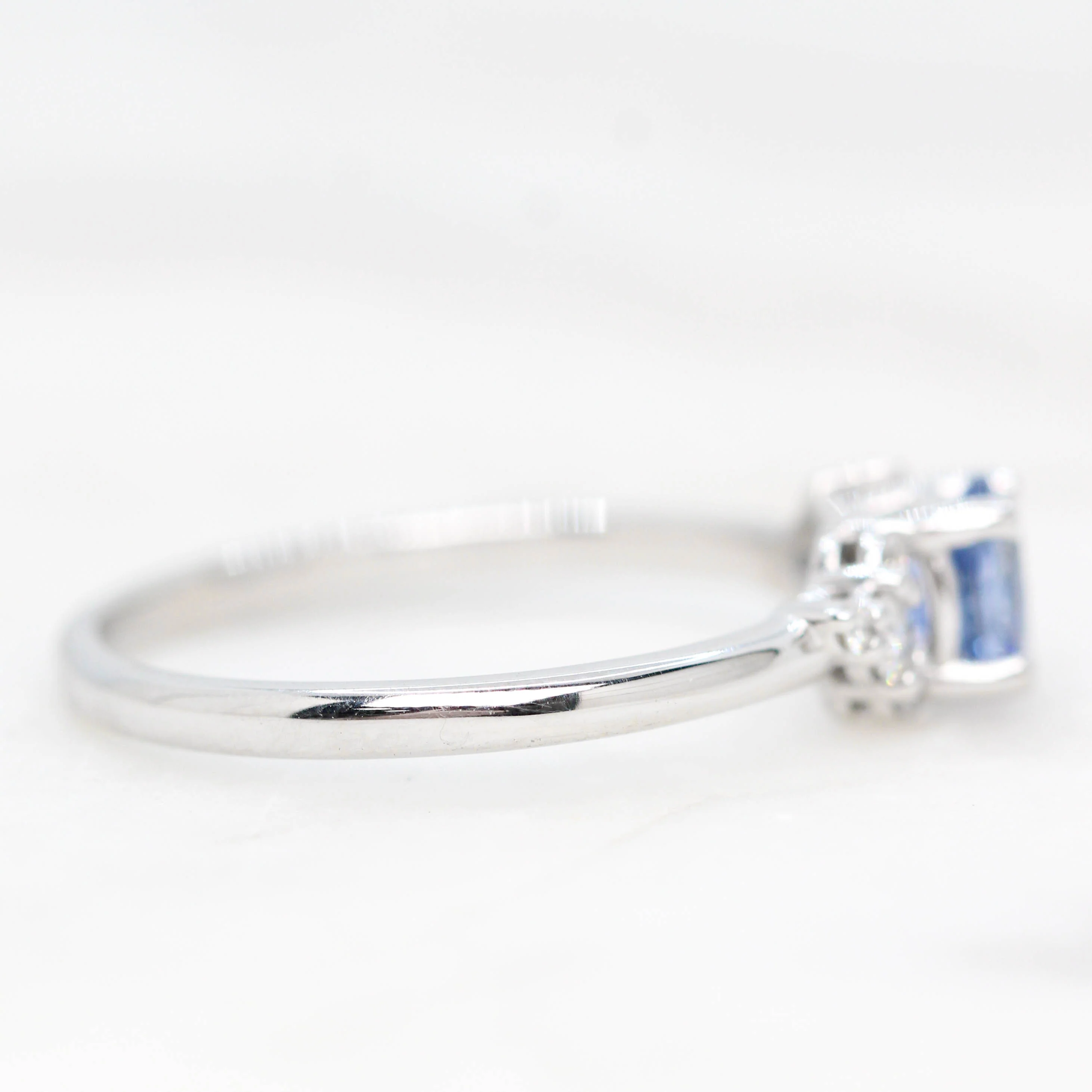 Marley Ring with a 0.60 Carat Blue Oval Montana Sapphire and White Accent Diamonds in 14k White Gold - Ready to Size and Ship - Image 5