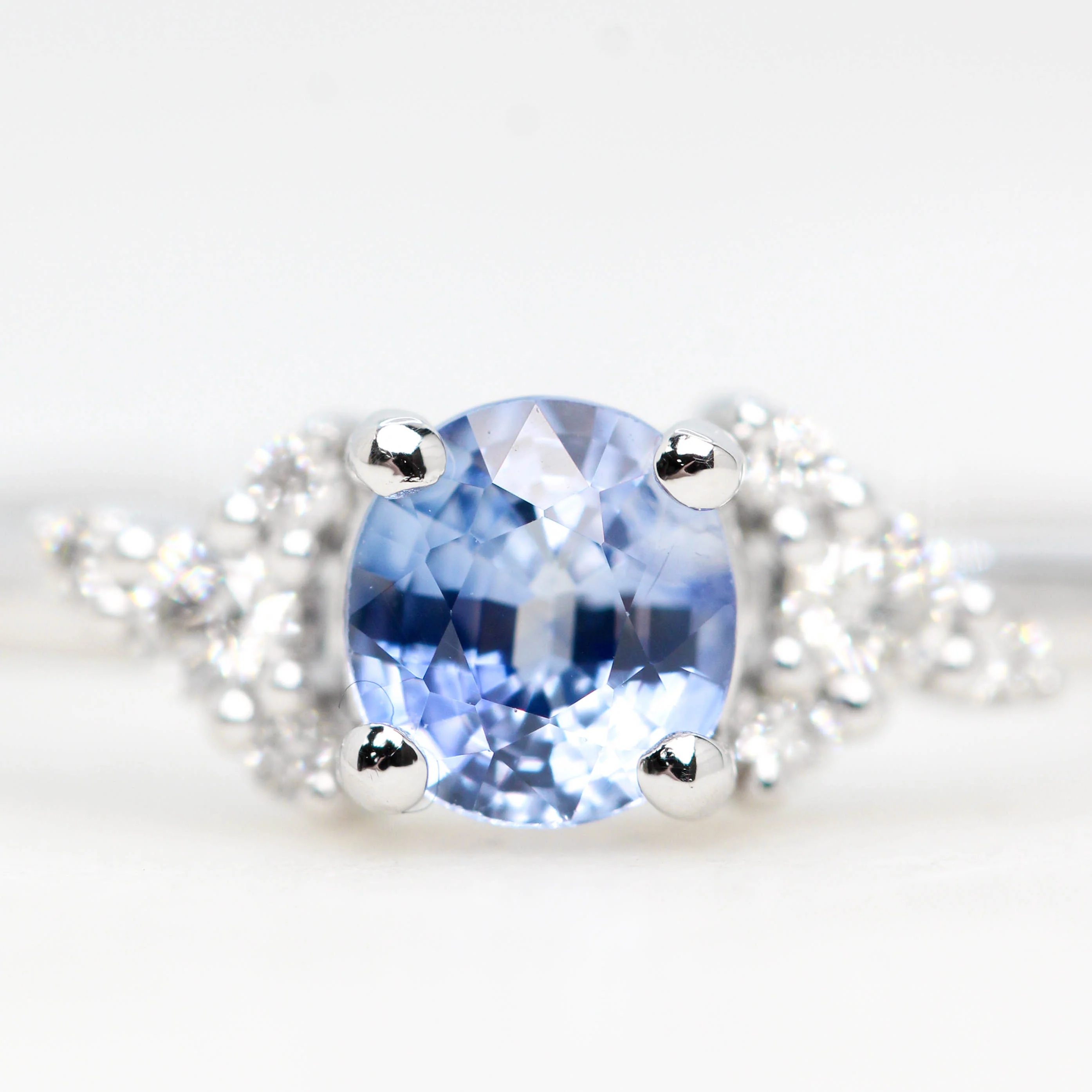 Marley Ring with a 0.60 Carat Blue Oval Montana Sapphire and White Accent Diamonds in 14k White Gold - Ready to Size and Ship - Image 6