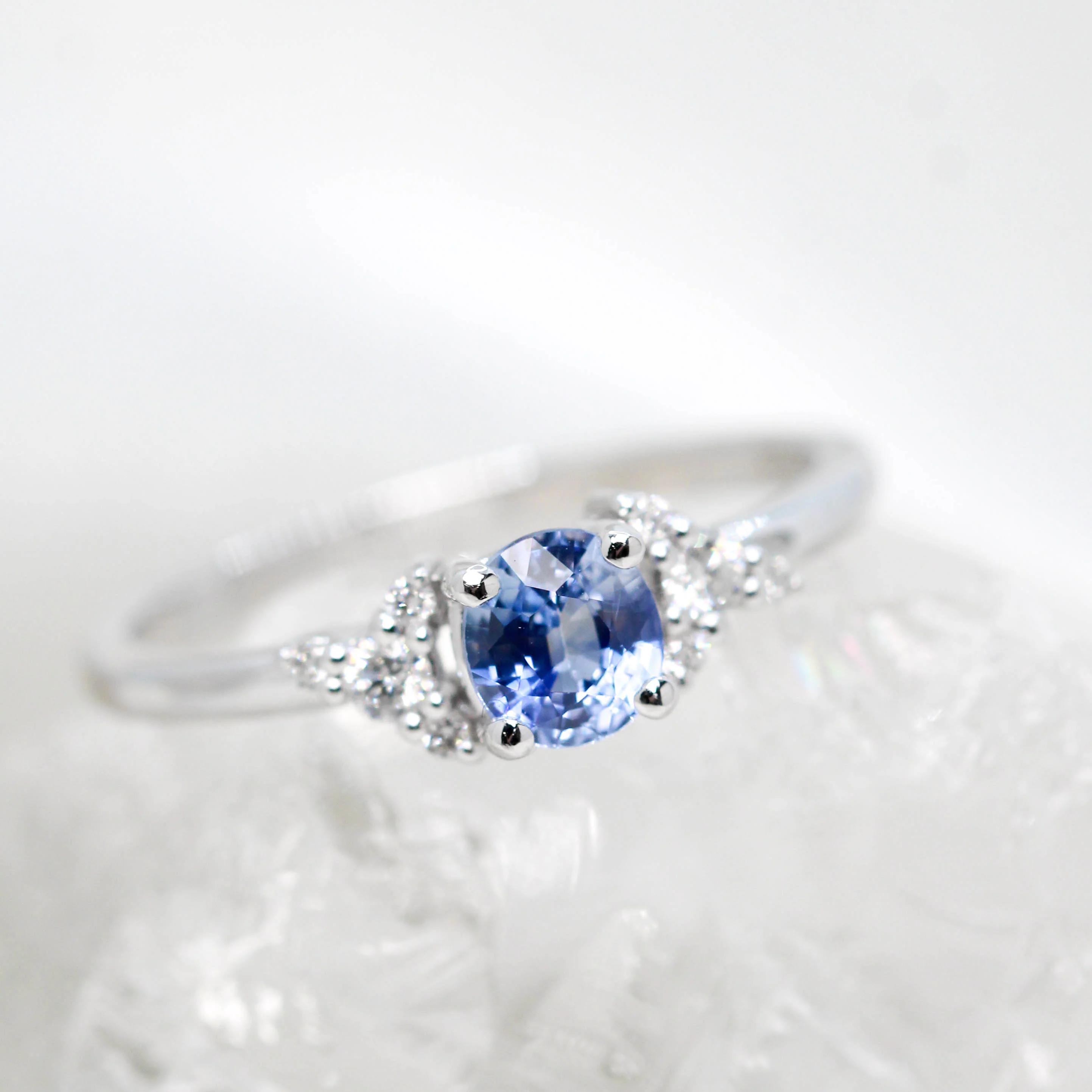 Marley Ring with a 0.60 Carat Blue Oval Montana Sapphire and White Accent Diamonds in 14k White Gold - Ready to Size and Ship - Image 8