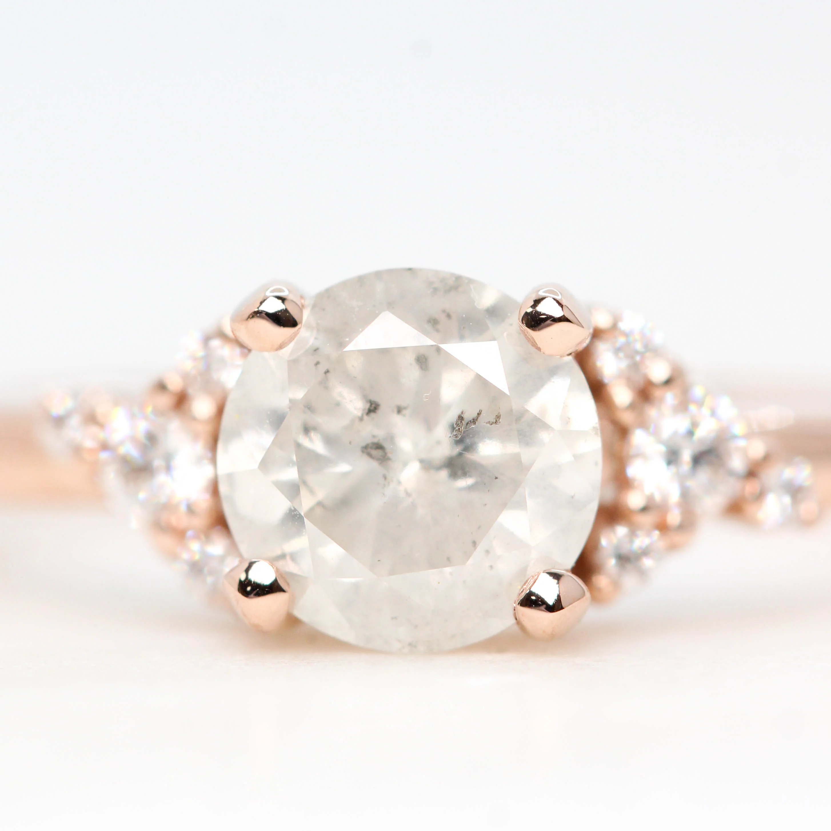 Marley Ring with a 1.05 Carat Round White Salt and Pepper Diamond and White Accent Diamonds in 14k Rose Gold - Ready to Size and Ship - Image 8