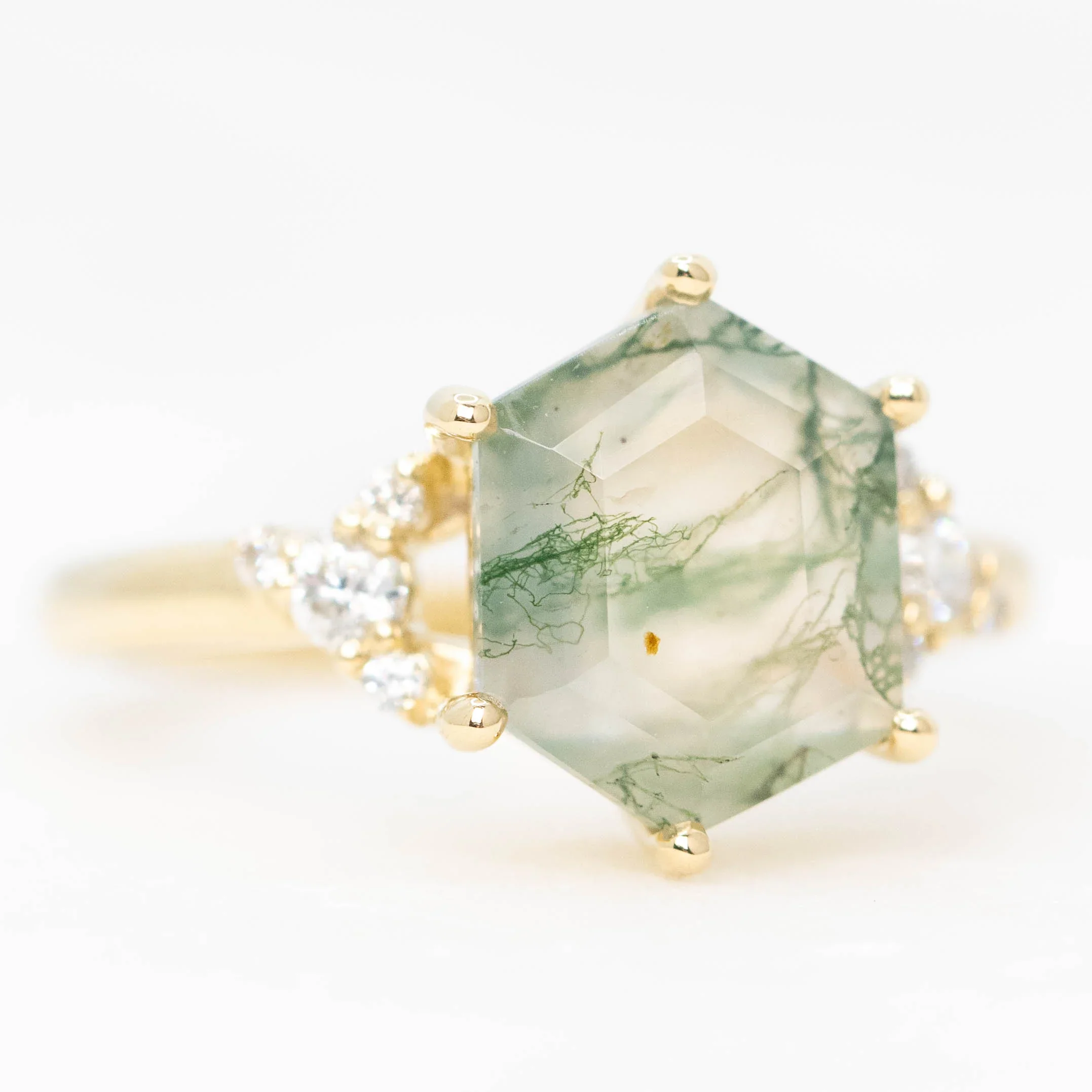 Marley Ring with an Elongated Hexagon Moss Agate and White Accent Diamonds - Made to Order - Image 3