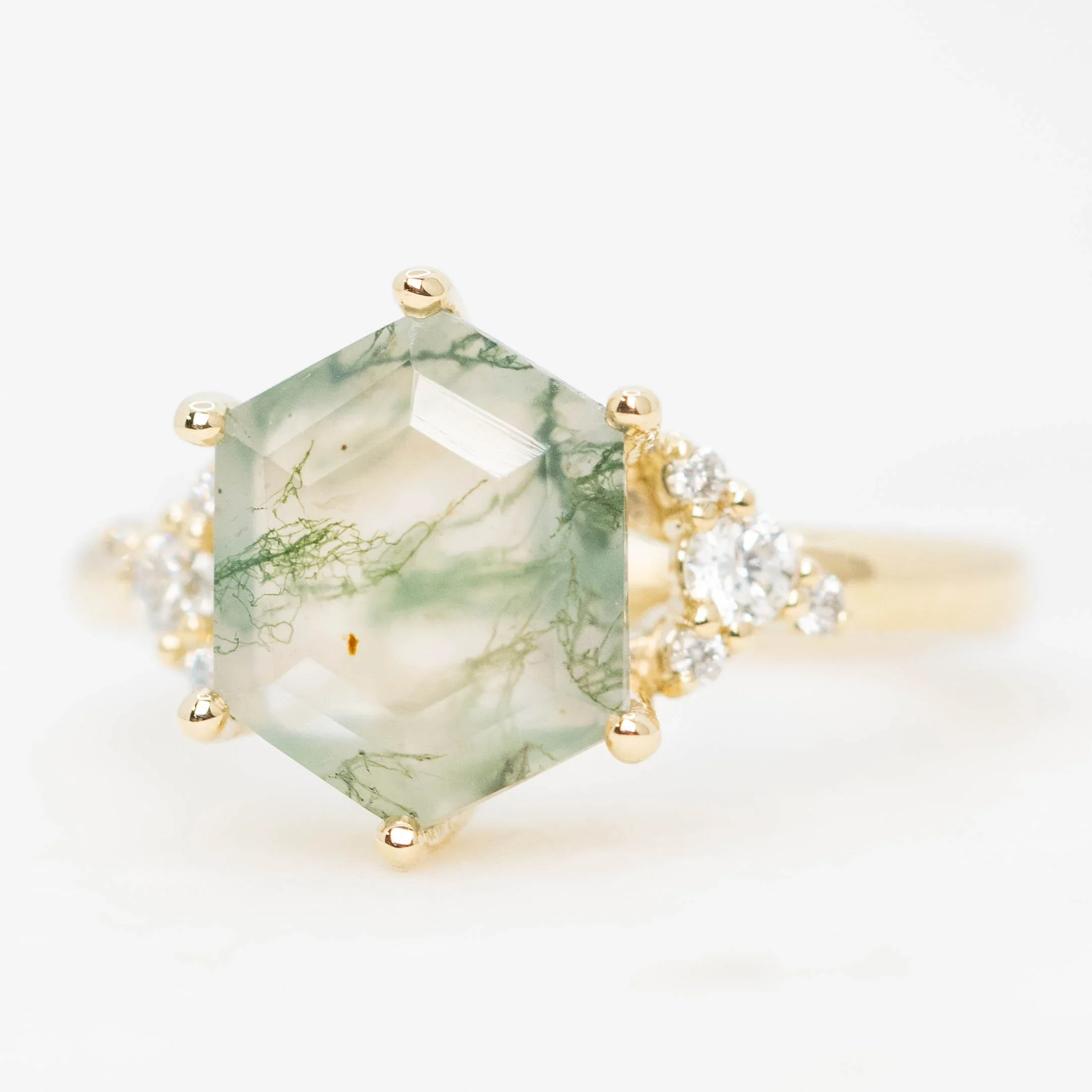 Marley Ring with an Elongated Hexagon Moss Agate and White Accent Diamonds - Made to Order - Image 4