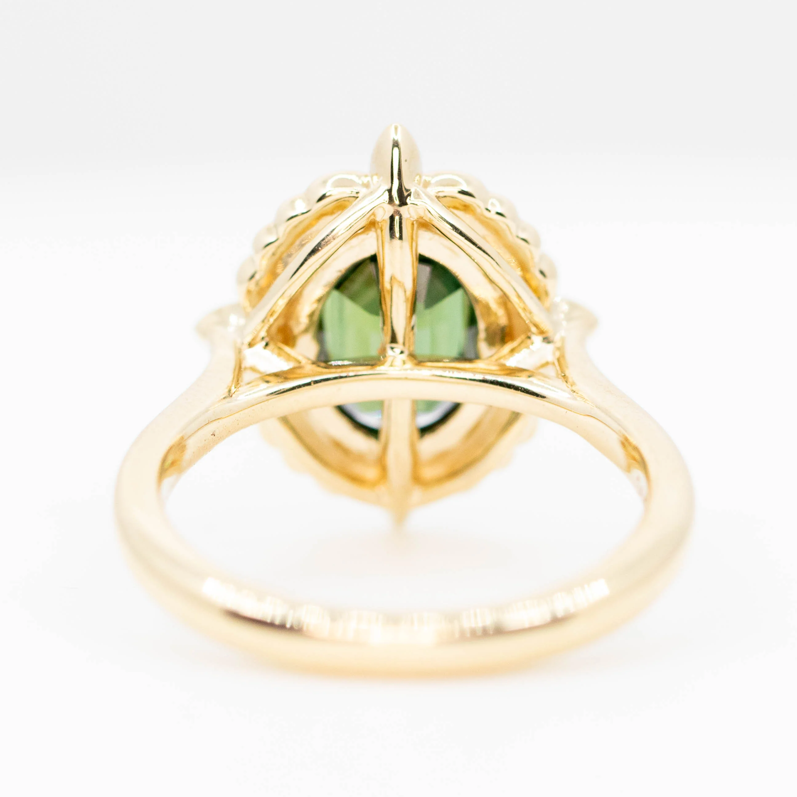 McKenzie Ring with a 2.18 Carat Green Oval Sapphire and White Accent Diamonds in 14k Yellow Gold - Ready to Size and Ship - Image 6