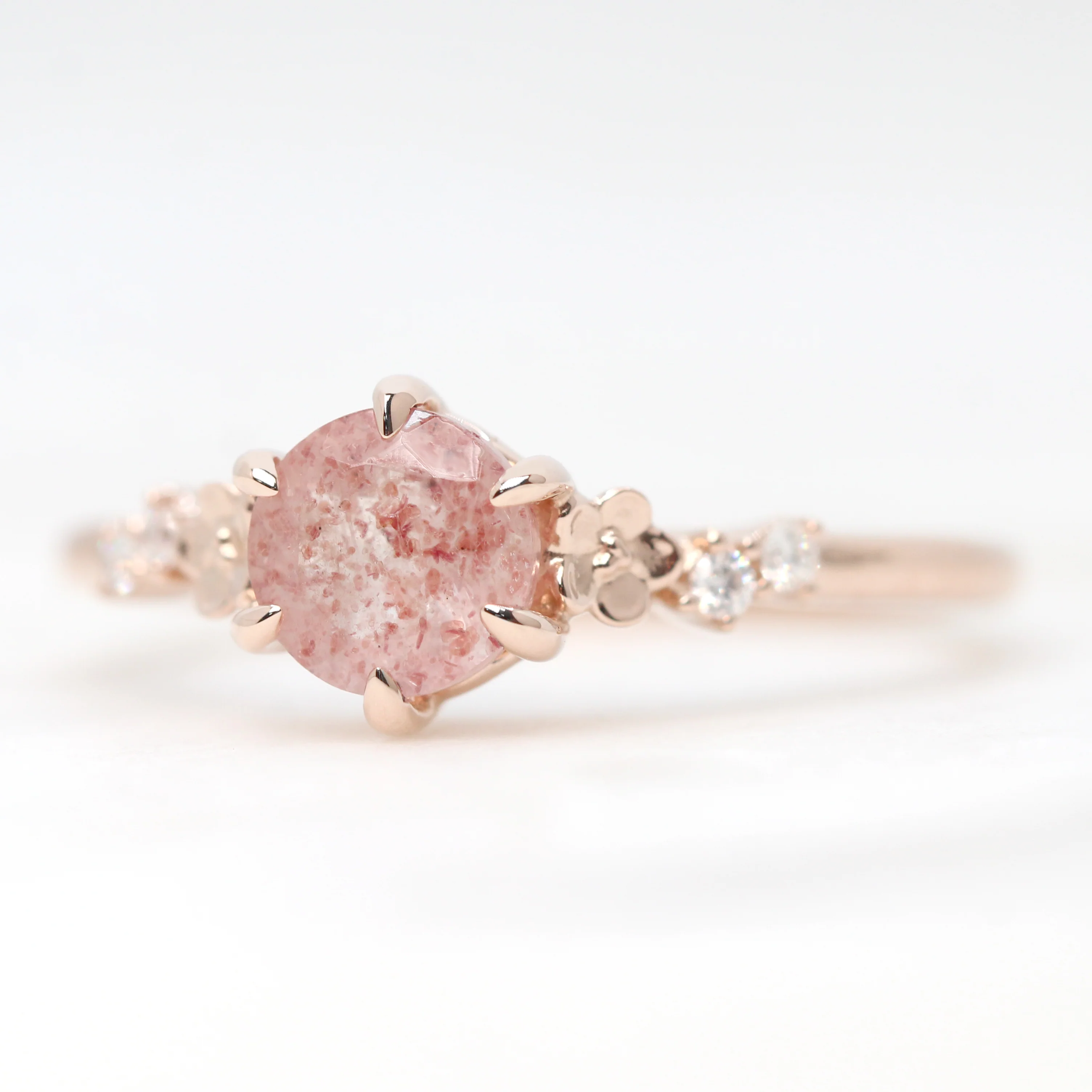 Meadow Ring with a Round Strawberry Quartz and White Accent Diamonds - Made to Order - Image 4