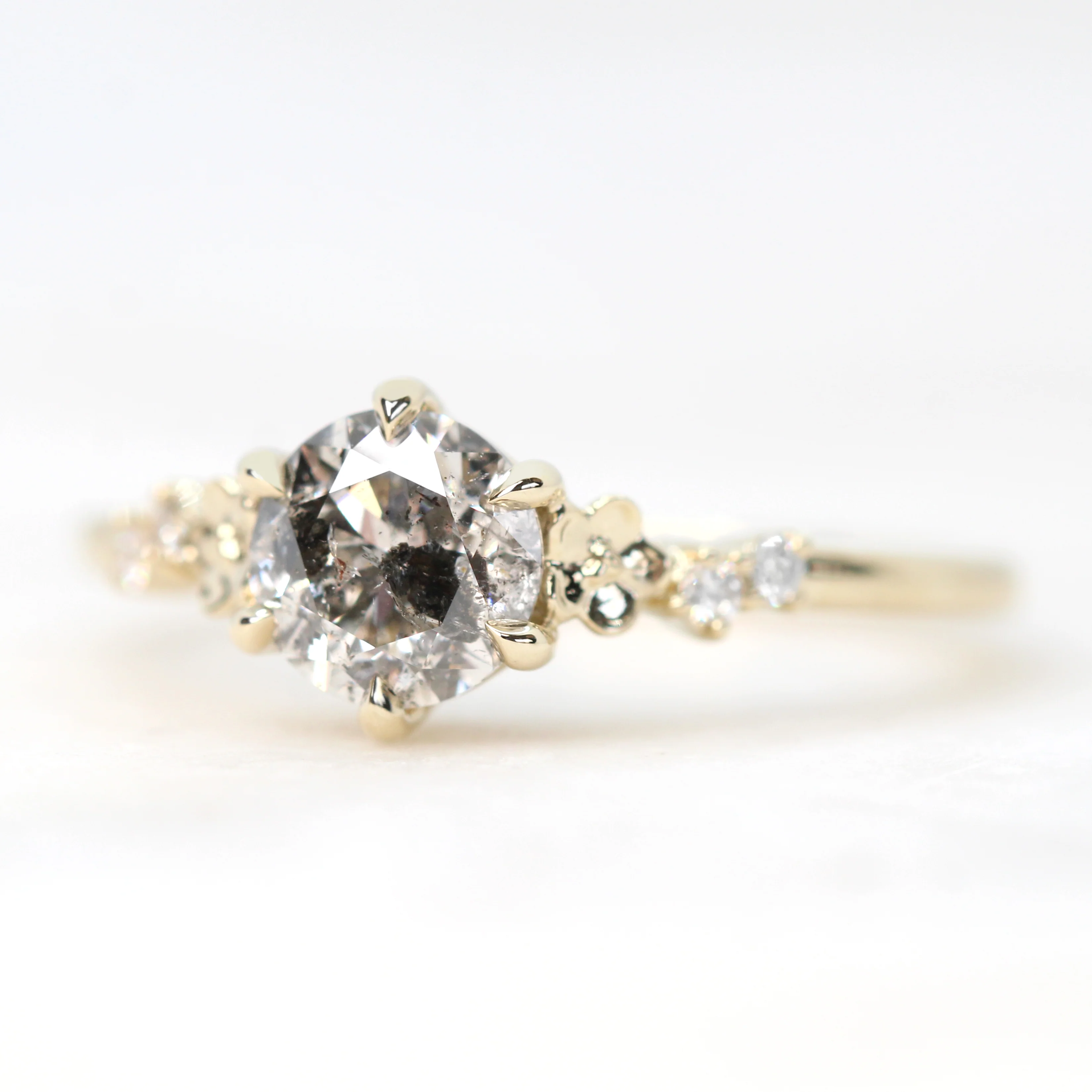 Meadow Ring with a 1.00 Carat Round Dark Gray Salt and Pepper Diamond and White Accent Diamonds in 14k Yellow Gold - Ready to Size and Ship - Image 4