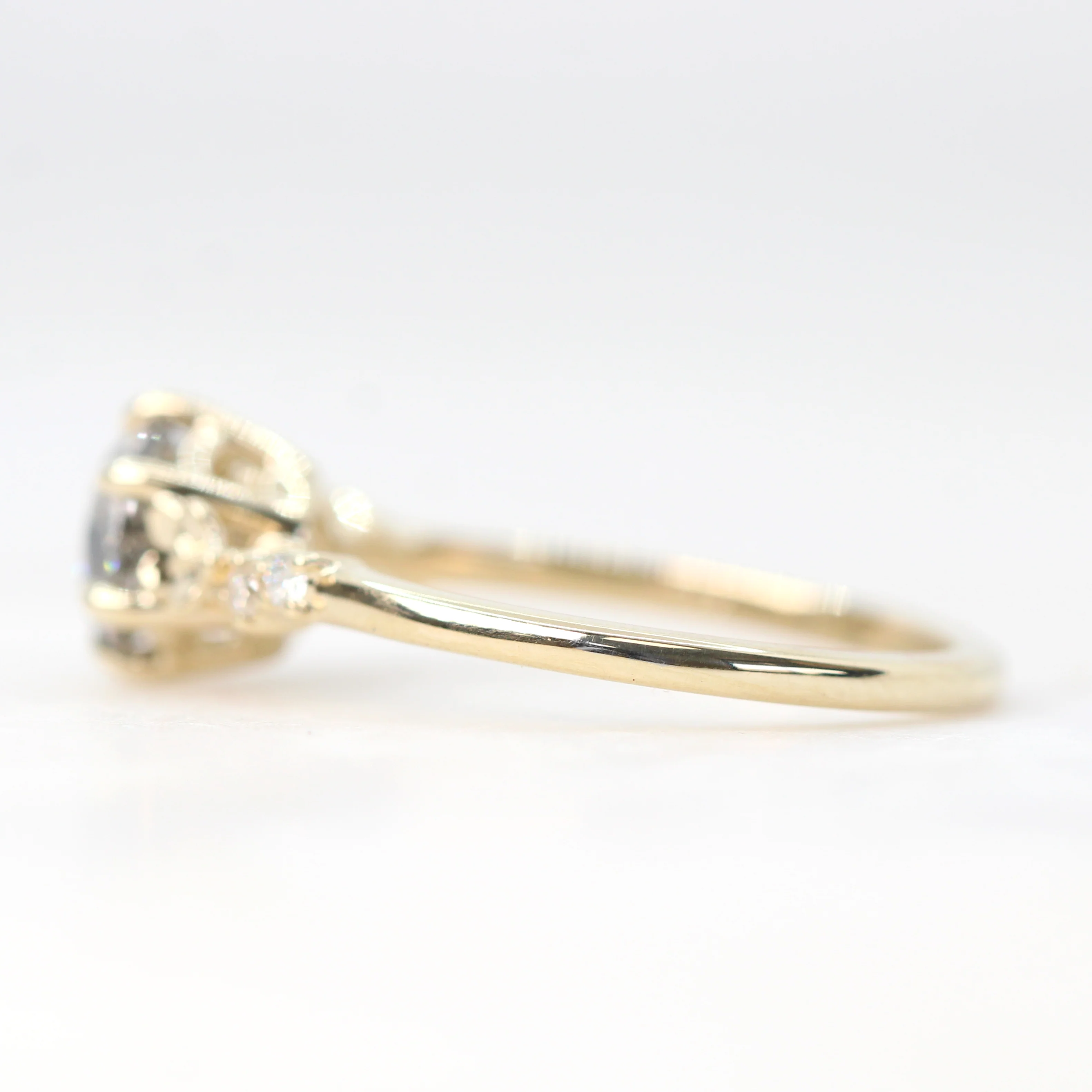 Meadow Ring with a 1.00 Carat Round Dark Gray Salt and Pepper Diamond and White Accent Diamonds in 14k Yellow Gold - Ready to Size and Ship - Image 5