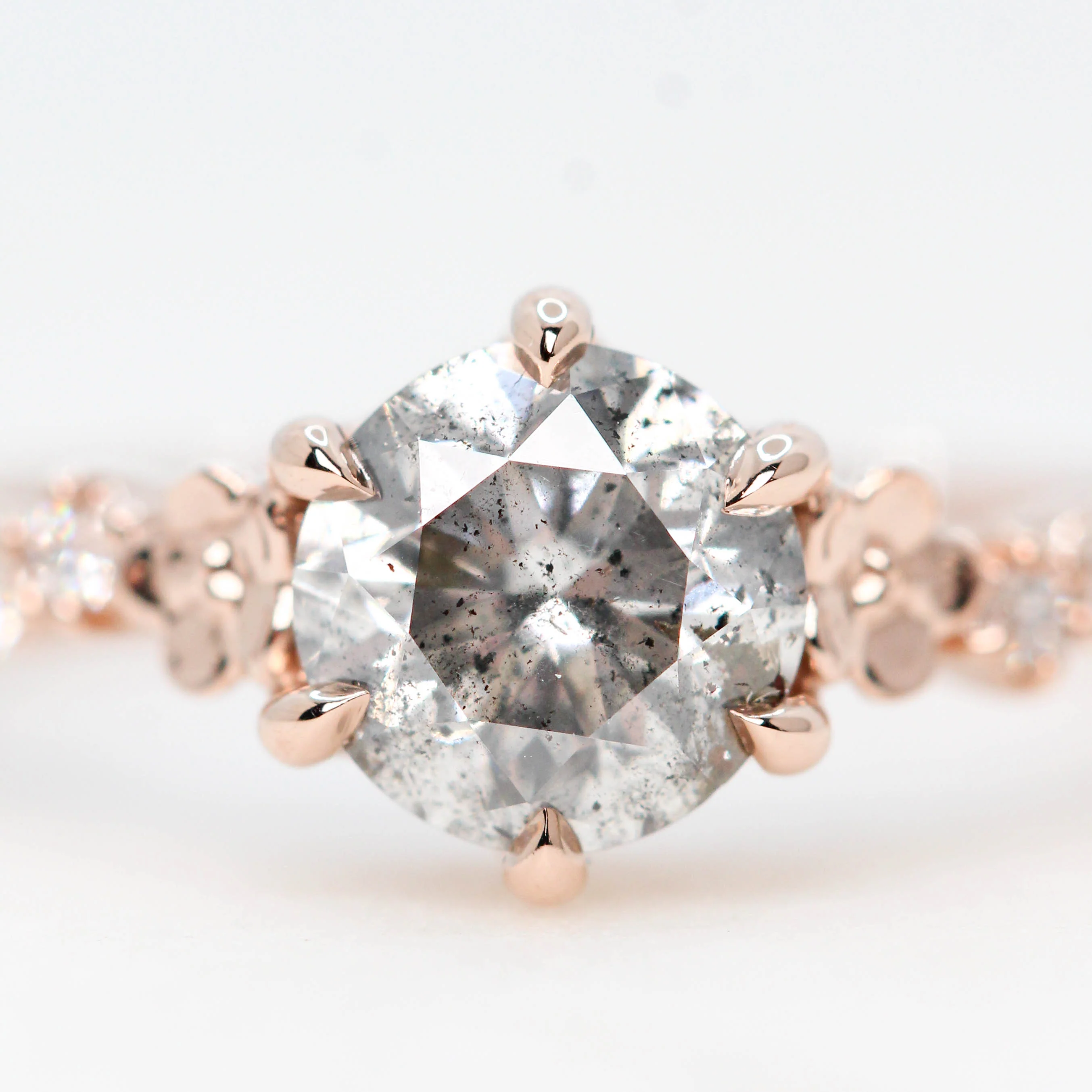 Meadow Ring with a 1.12 Carat Round Gray Salt and Pepper Diamond with White Accent Diamonds in 14k Rose Gold - Ready to Size and Ship - Image 8