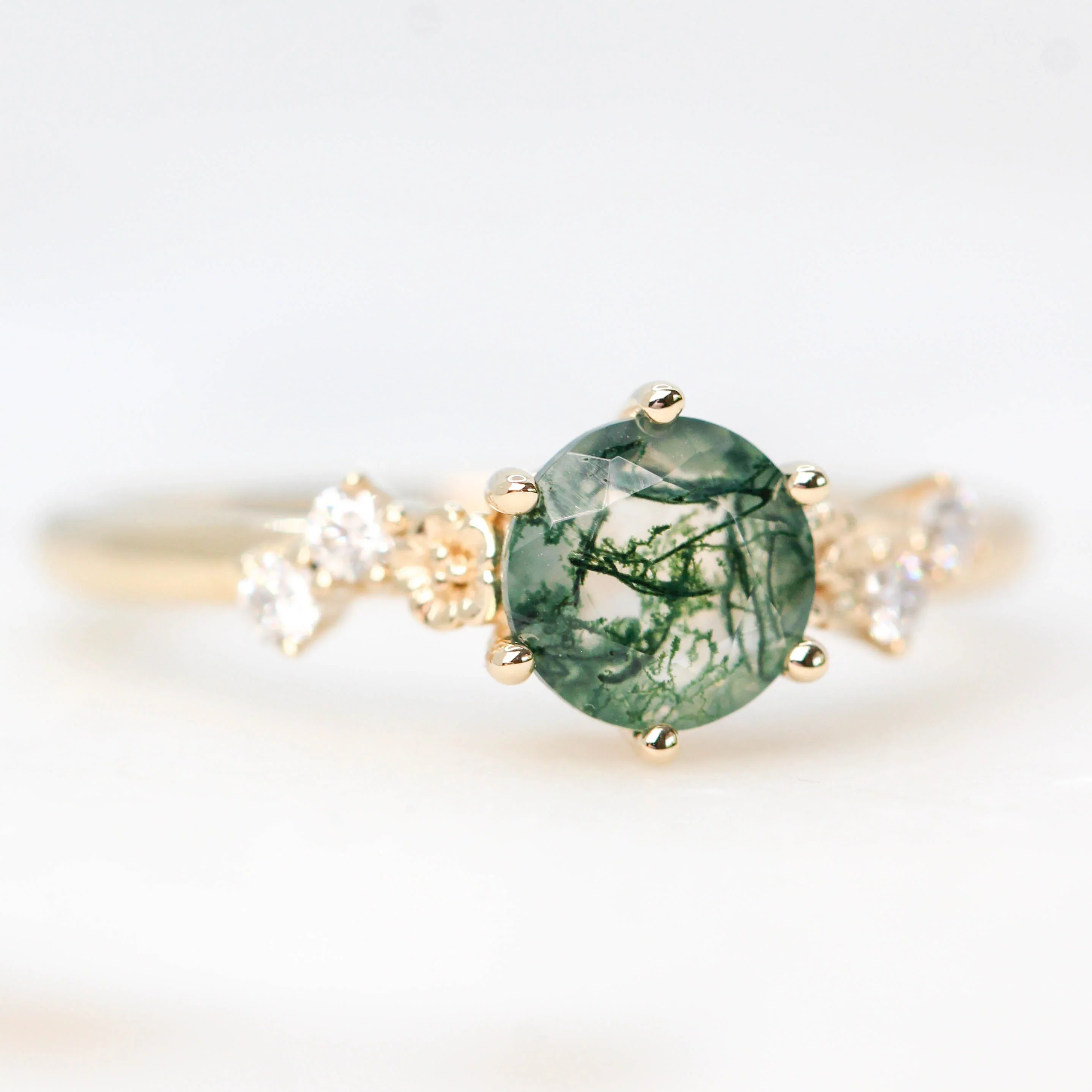 Meadow Ring with a Round Moss Agate and White Accent Diamonds - Made to Order - Image 3