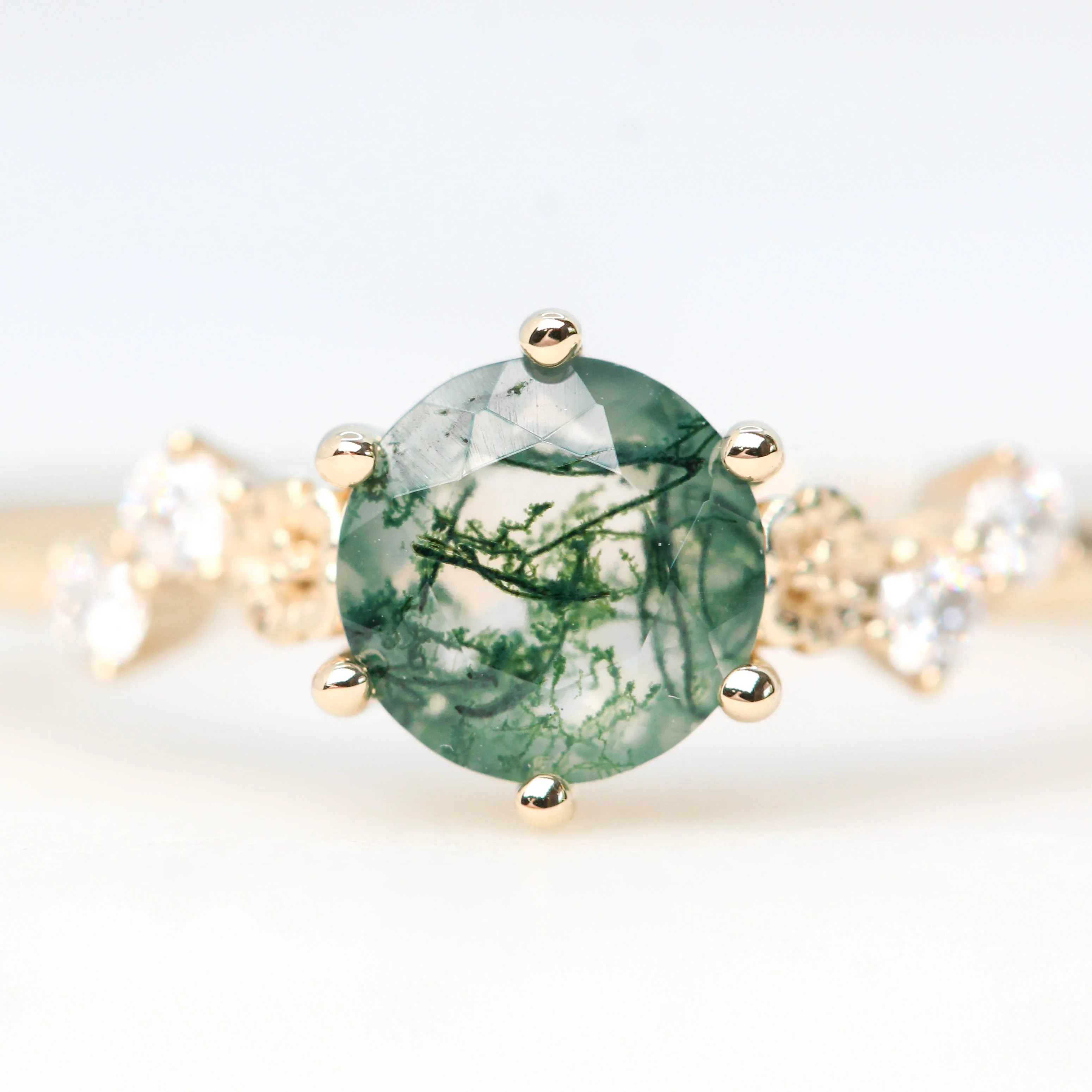 Meadow Ring with a Round Moss Agate and White Accent Diamonds - Made to Order - Image 4