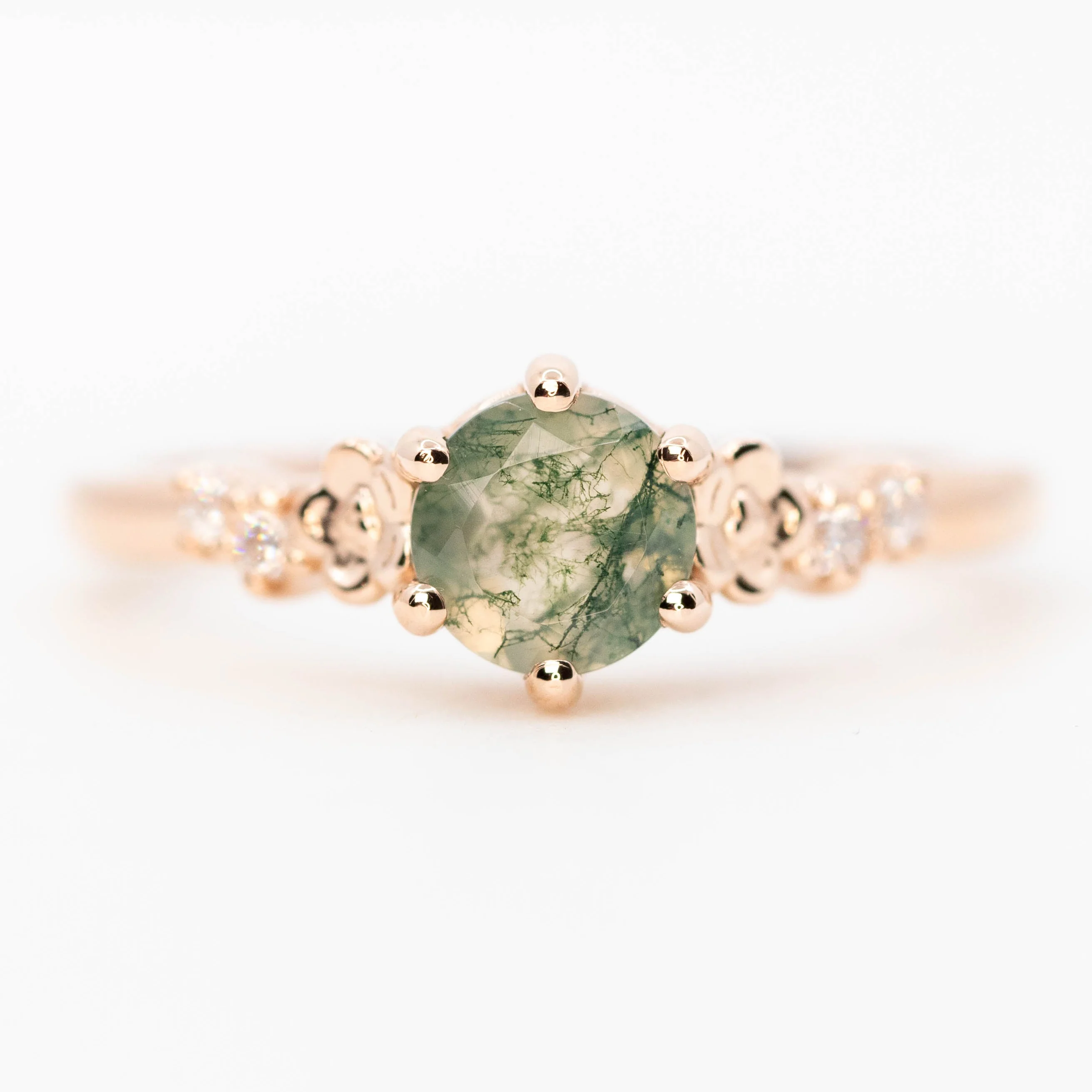 Meadow Ring with a Round Moss Agate and White Accent Diamonds - Made to Order - Image 5