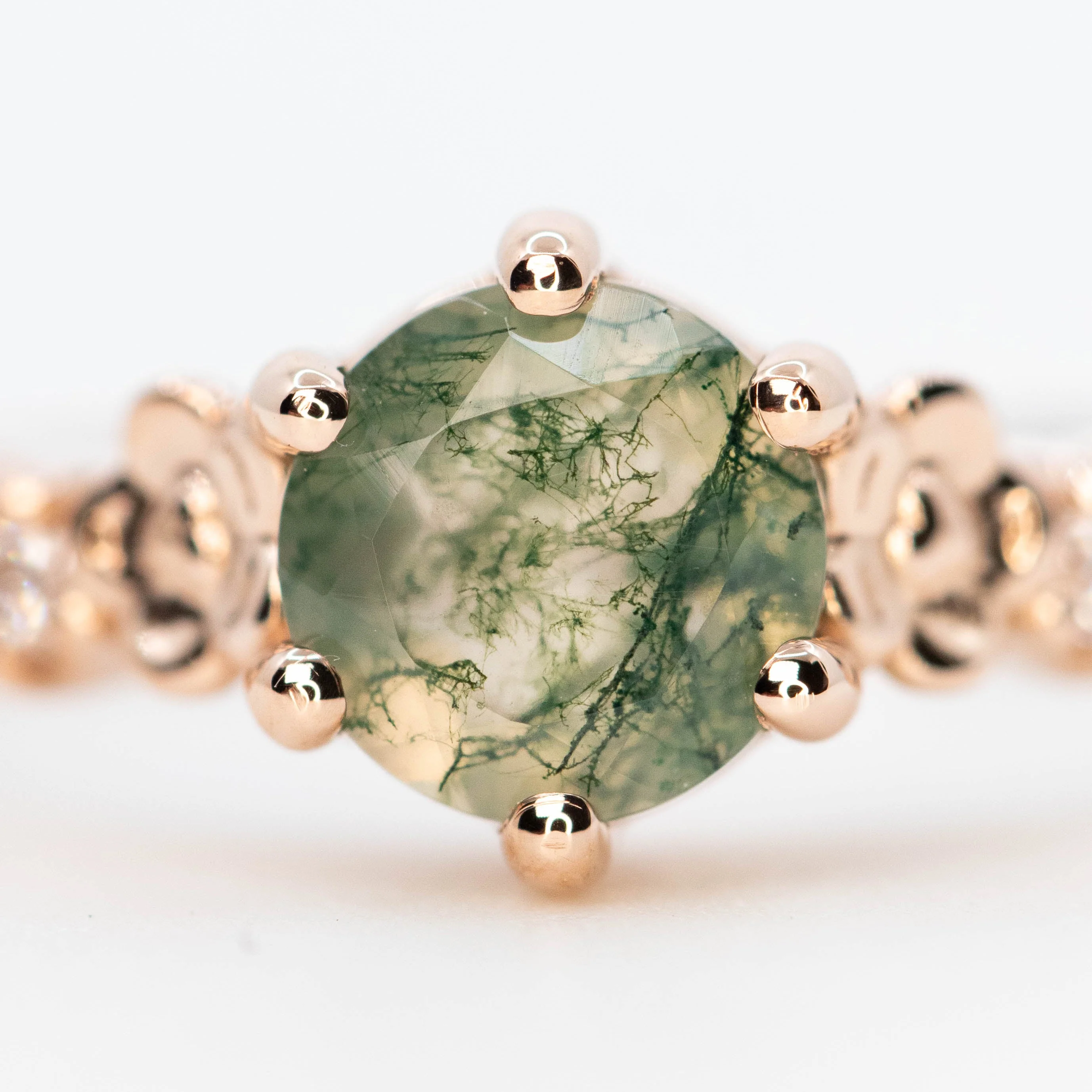 Meadow Ring with a Round Moss Agate and White Accent Diamonds - Made to Order - Image 6
