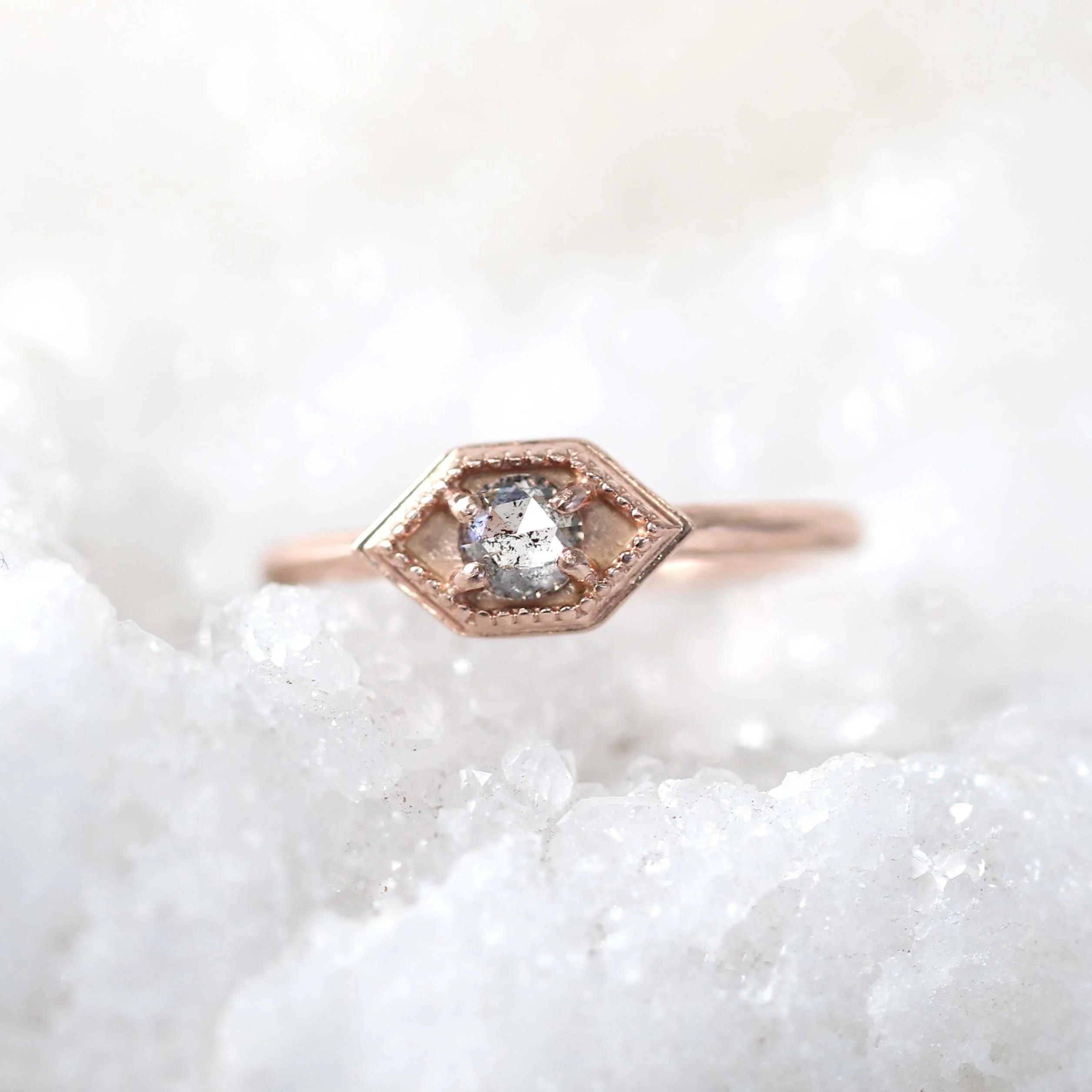 Melissa Ring with a 0.26 Carat Round Salt and Pepper Diamond in 10k Rose Gold - Ready to Size and Ship - Image 7