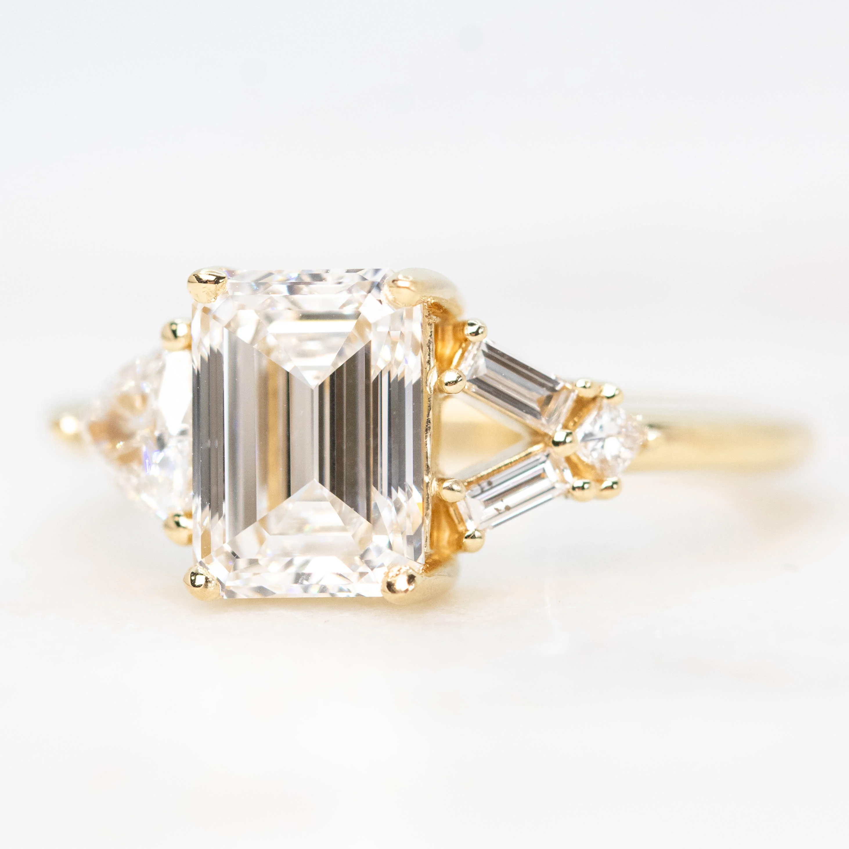 Meridith Ring with a 1.91 Carat Emerald Cut Lab Grown Diamond and Natural White Accent Diamonds in 14k Yellow Gold - Ready to Size and Ship - Image 3