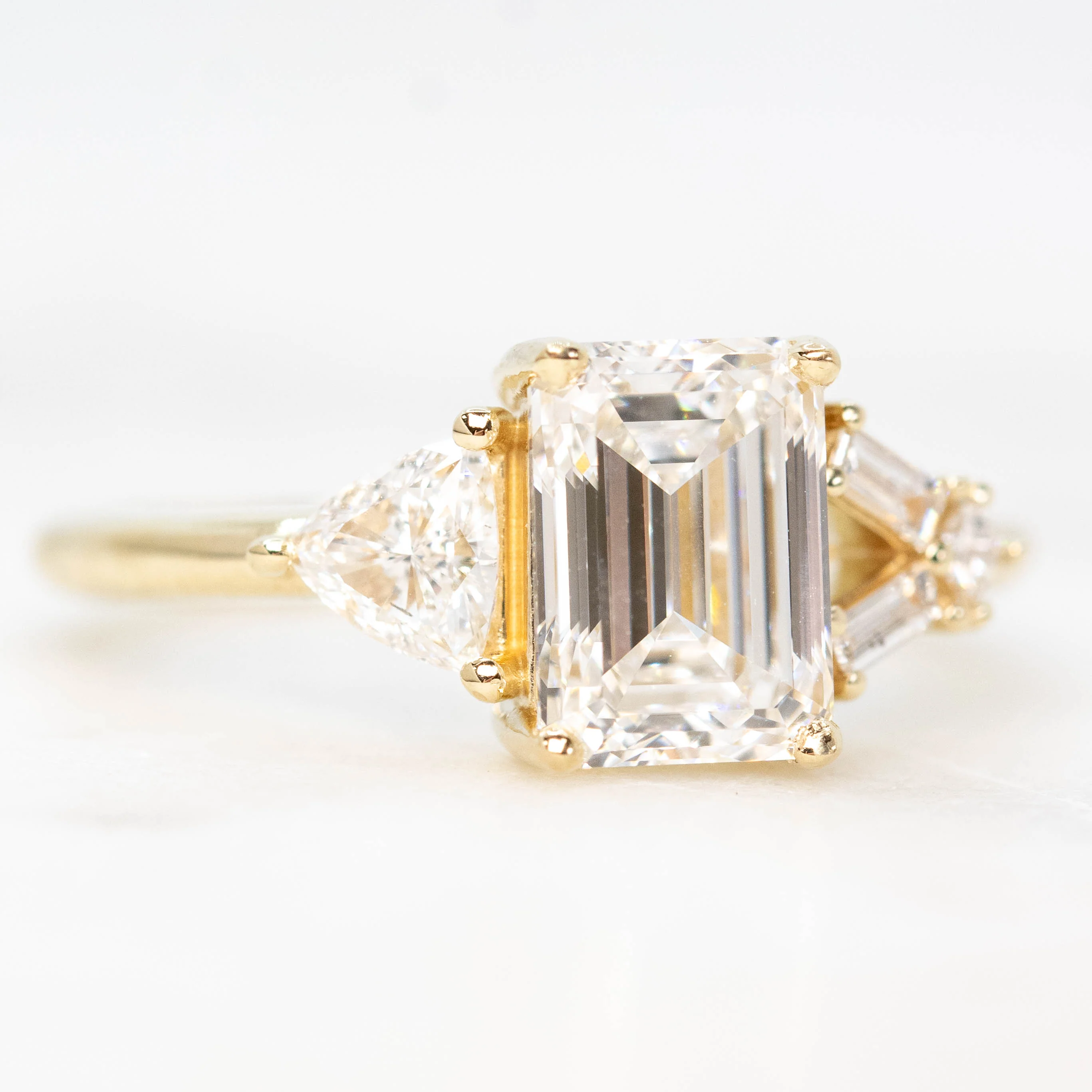 Meridith Ring with a 1.91 Carat Emerald Cut Lab Grown Diamond and Natural White Accent Diamonds in 14k Yellow Gold - Ready to Size and Ship - Image 4