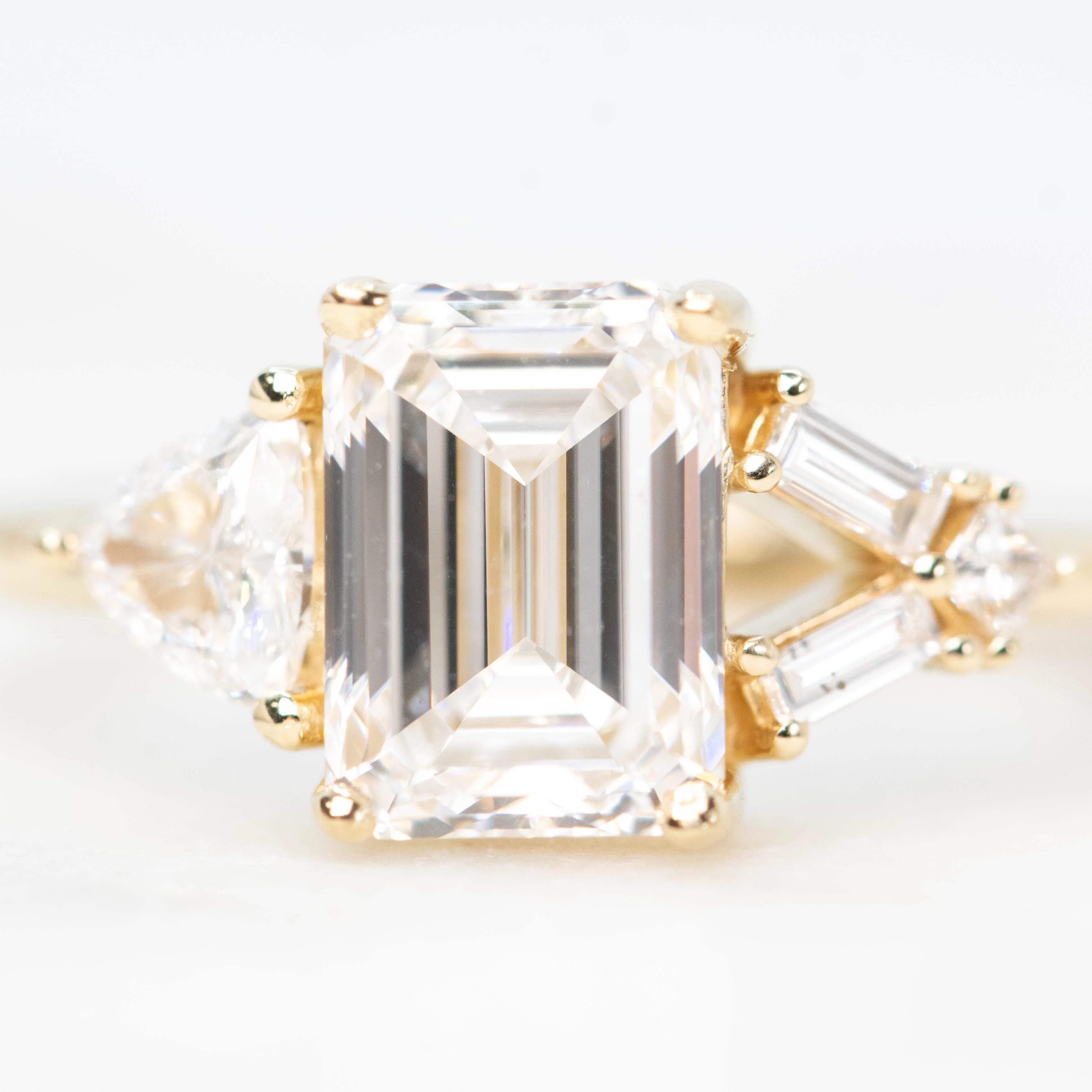 Meridith Ring with a 1.91 Carat Emerald Cut Lab Grown Diamond and Natural White Accent Diamonds in 14k Yellow Gold - Ready to Size and Ship - Image 7