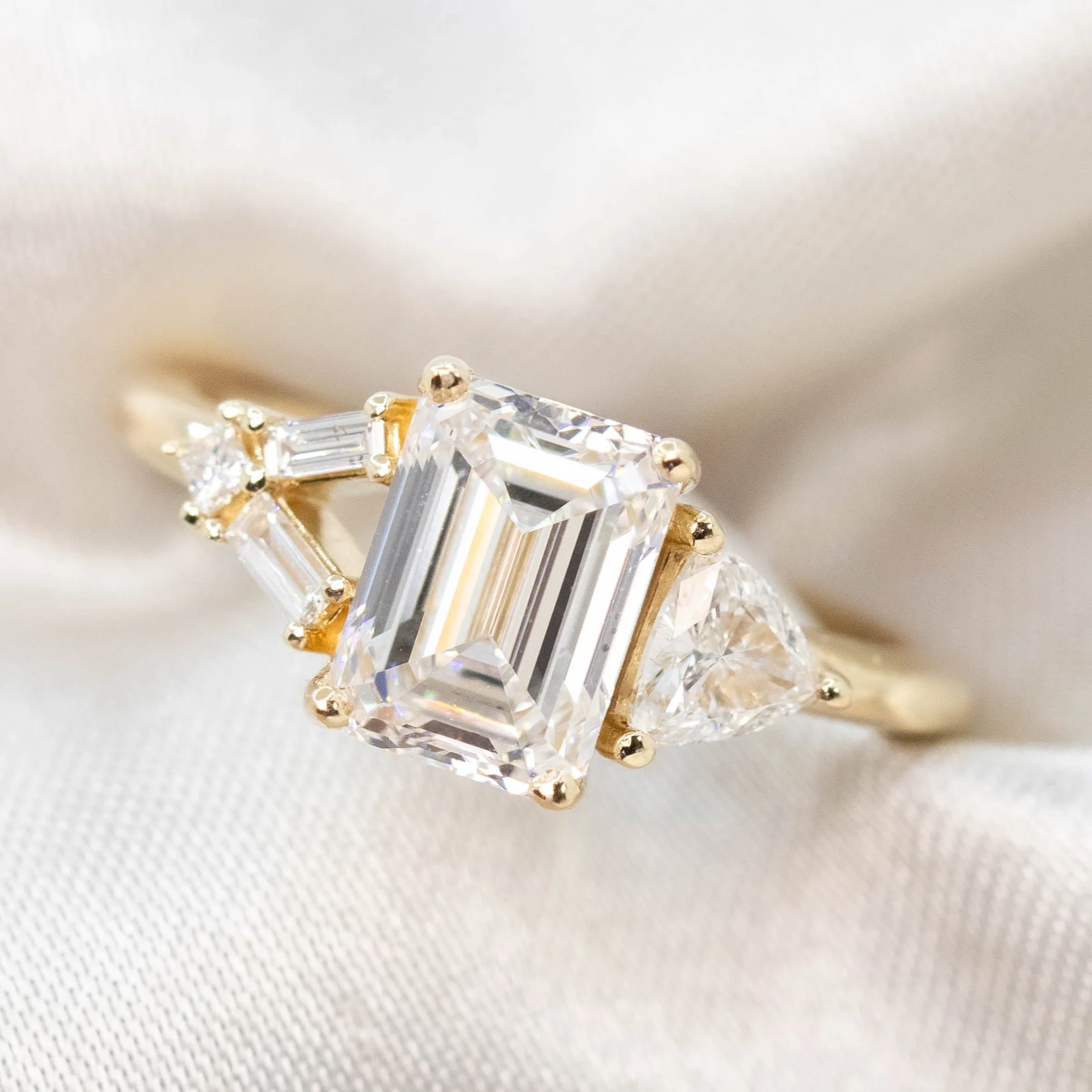 Meridith Ring with a 1.91 Carat Emerald Cut Lab Grown Diamond and Natural White Accent Diamonds in 14k Yellow Gold - Ready to Size and Ship - Image 8