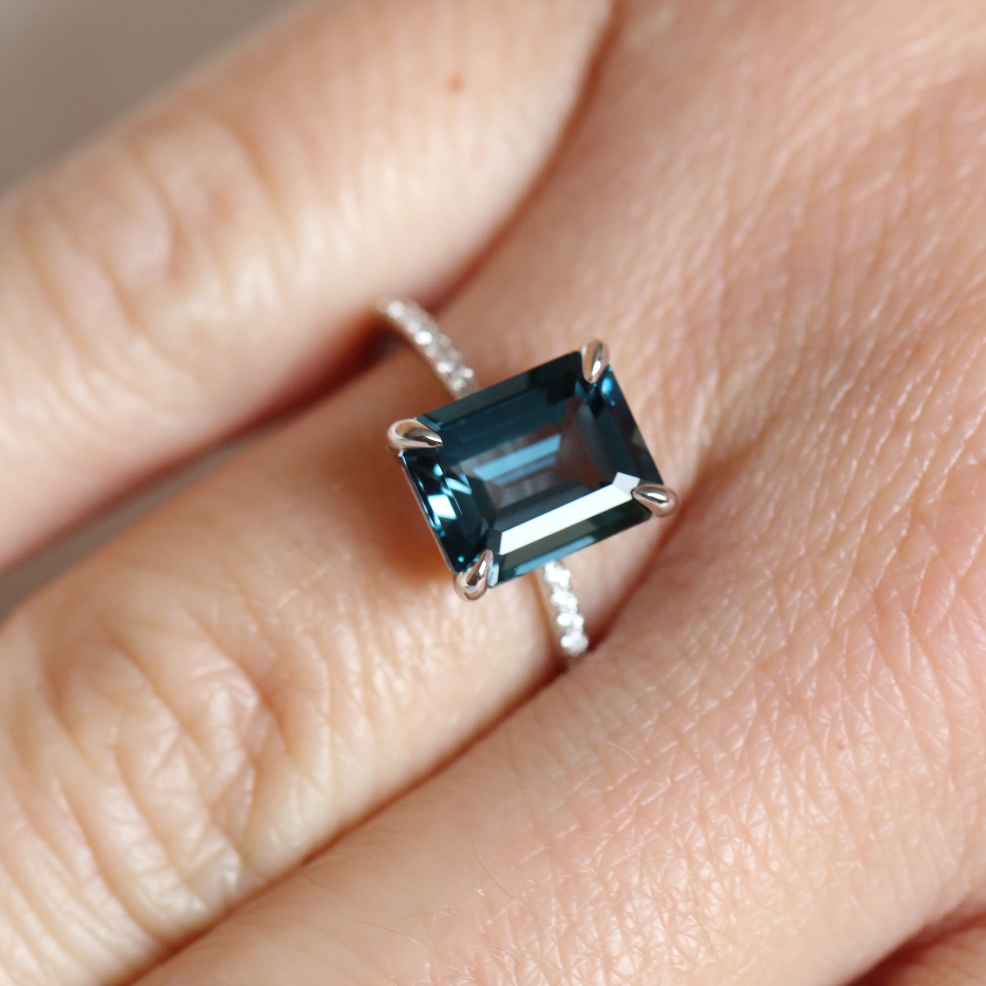 Mia Ring with an Emerald Cut London Blue Topaz - Made to Order - Image 10