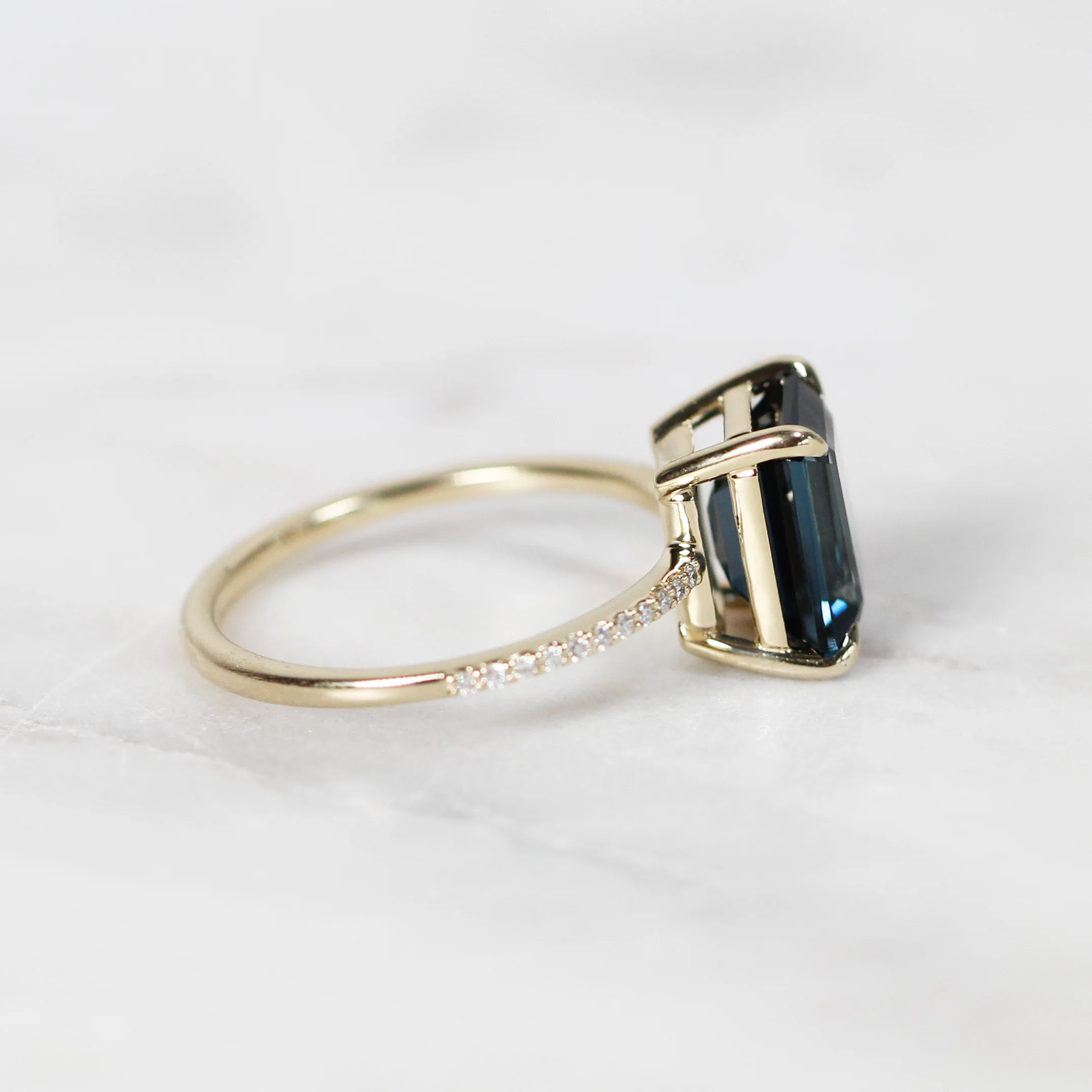 Mia Ring with an Emerald Cut London Blue Topaz - Made to Order - Image 5