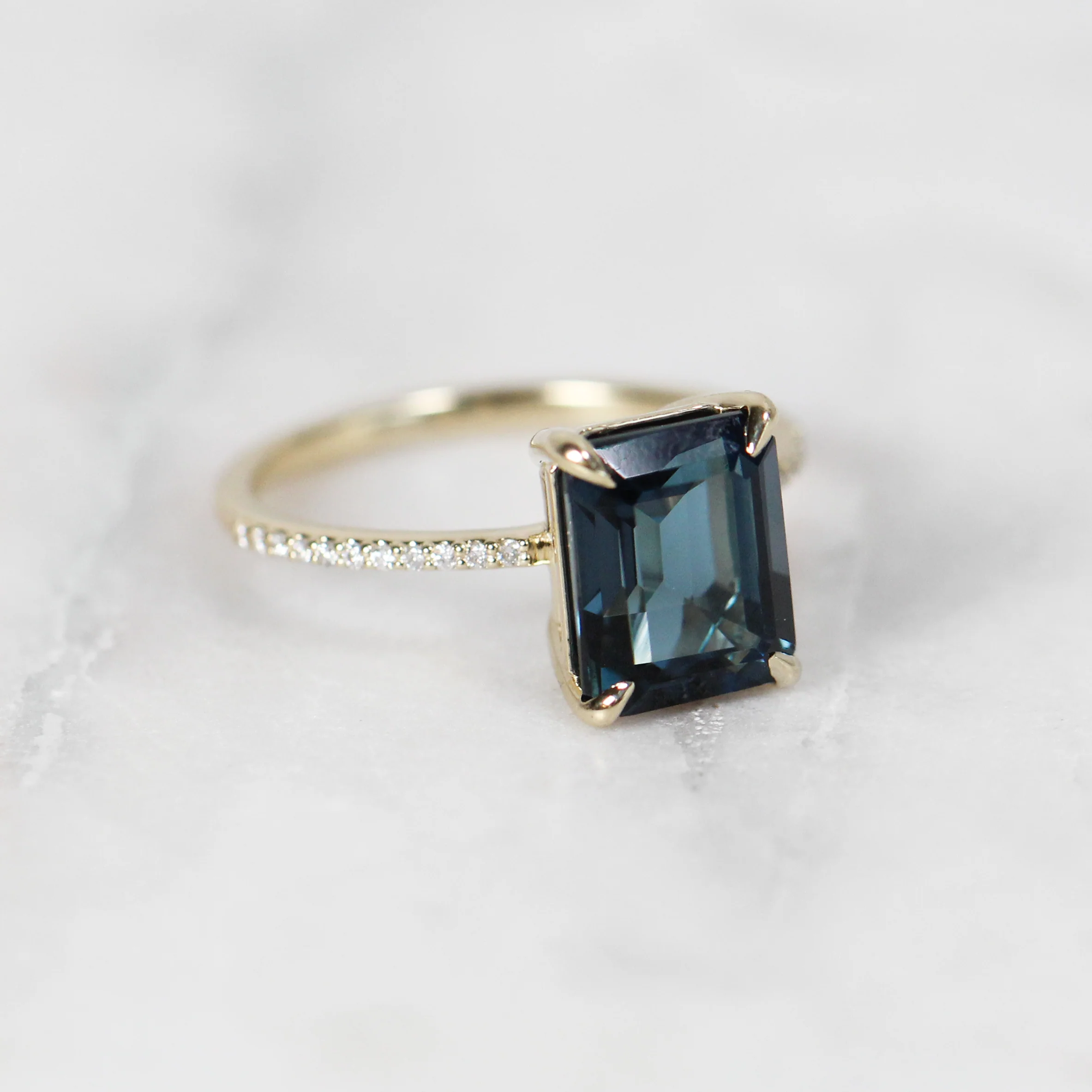 Mia Ring with an Emerald Cut London Blue Topaz - Made to Order - Image 6