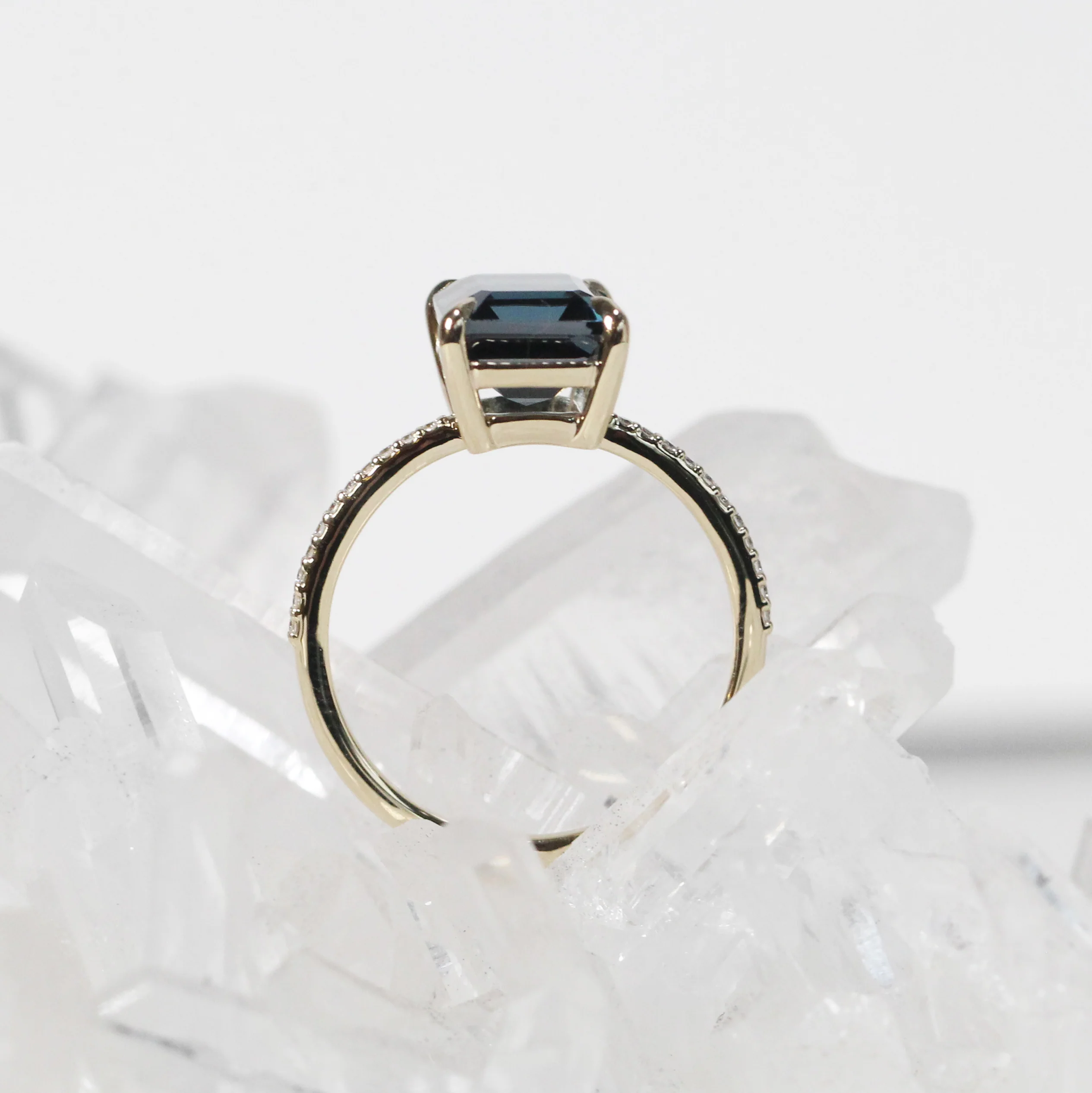 Mia Ring with an Emerald Cut London Blue Topaz - Made to Order - Image 7