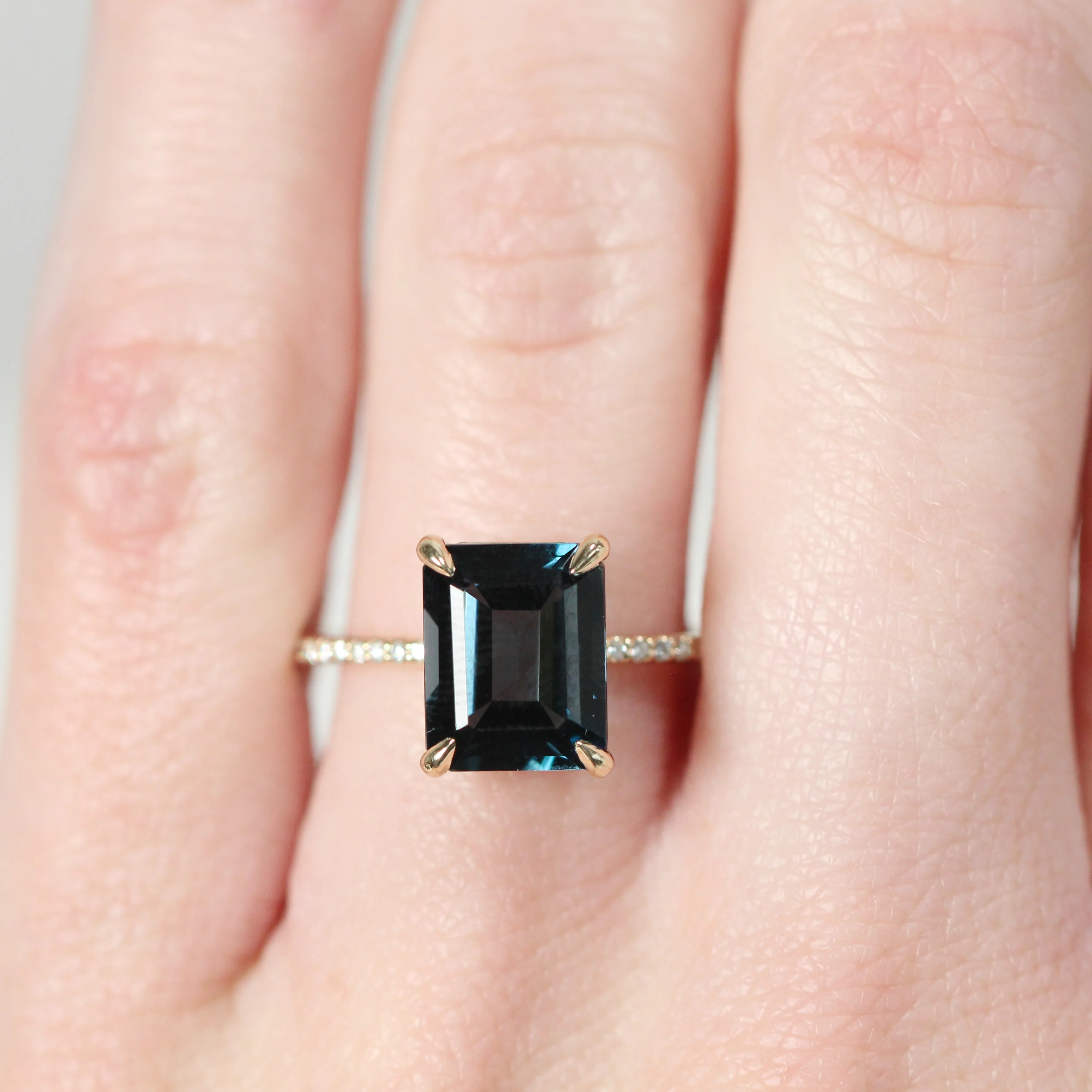 Mia Ring with an Emerald Cut London Blue Topaz - Made to Order - Image 8