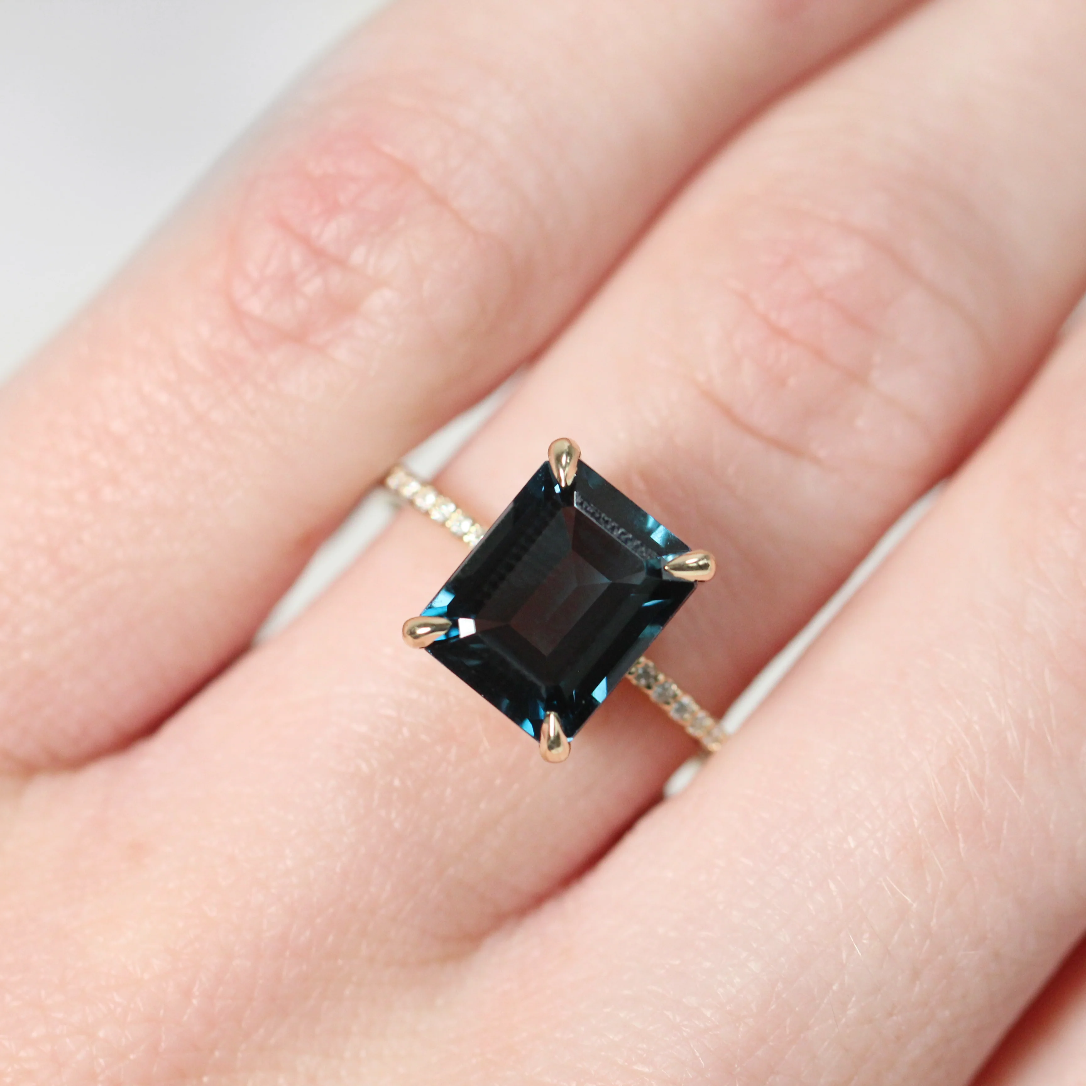Mia Ring with an Emerald Cut London Blue Topaz - Made to Order - Image 9