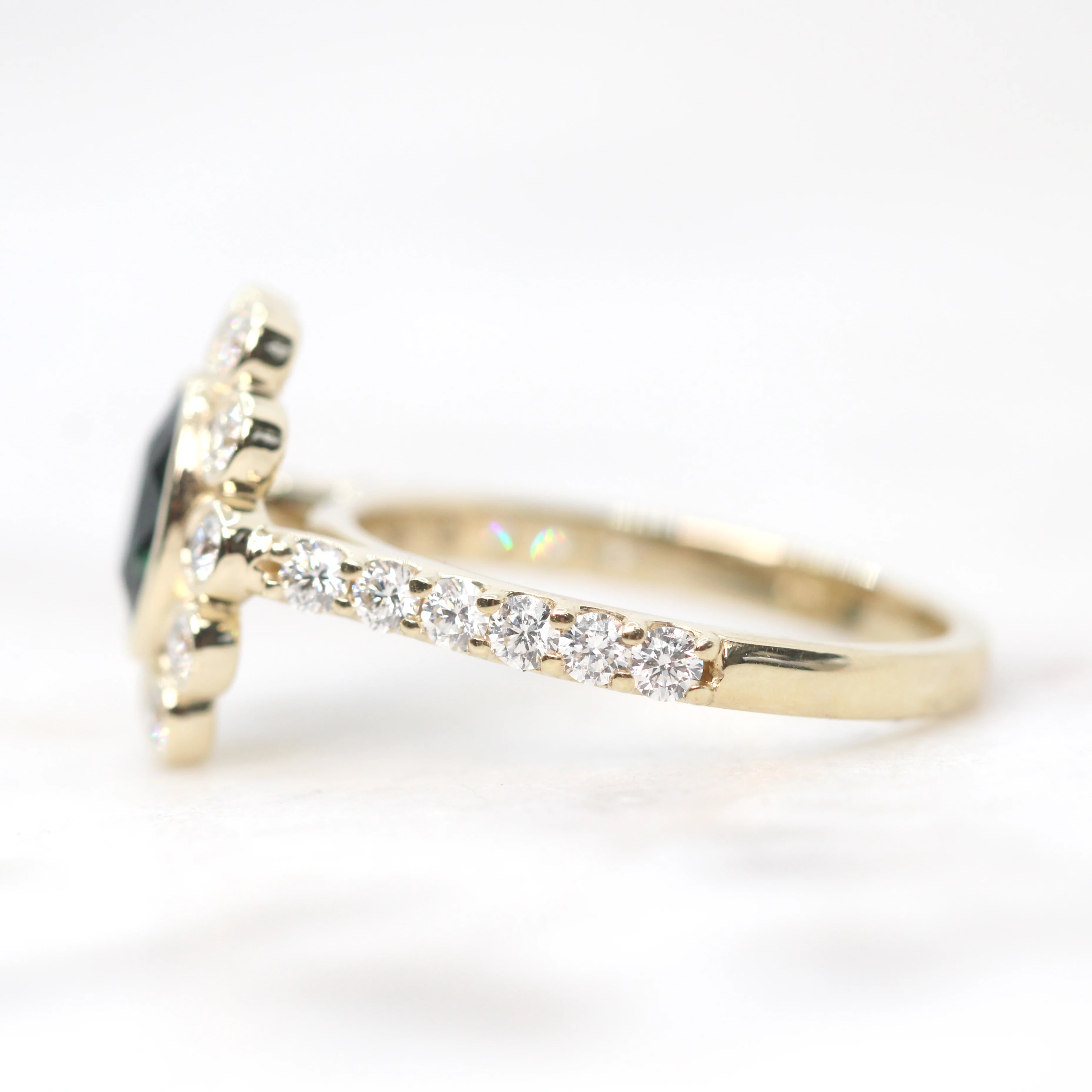 Minnie Ring with a 1.14 Carat Australian Green Oval Sapphire and White Accent Diamonds in 14k Yellow Gold - Ready to Size and Ship - Image 5