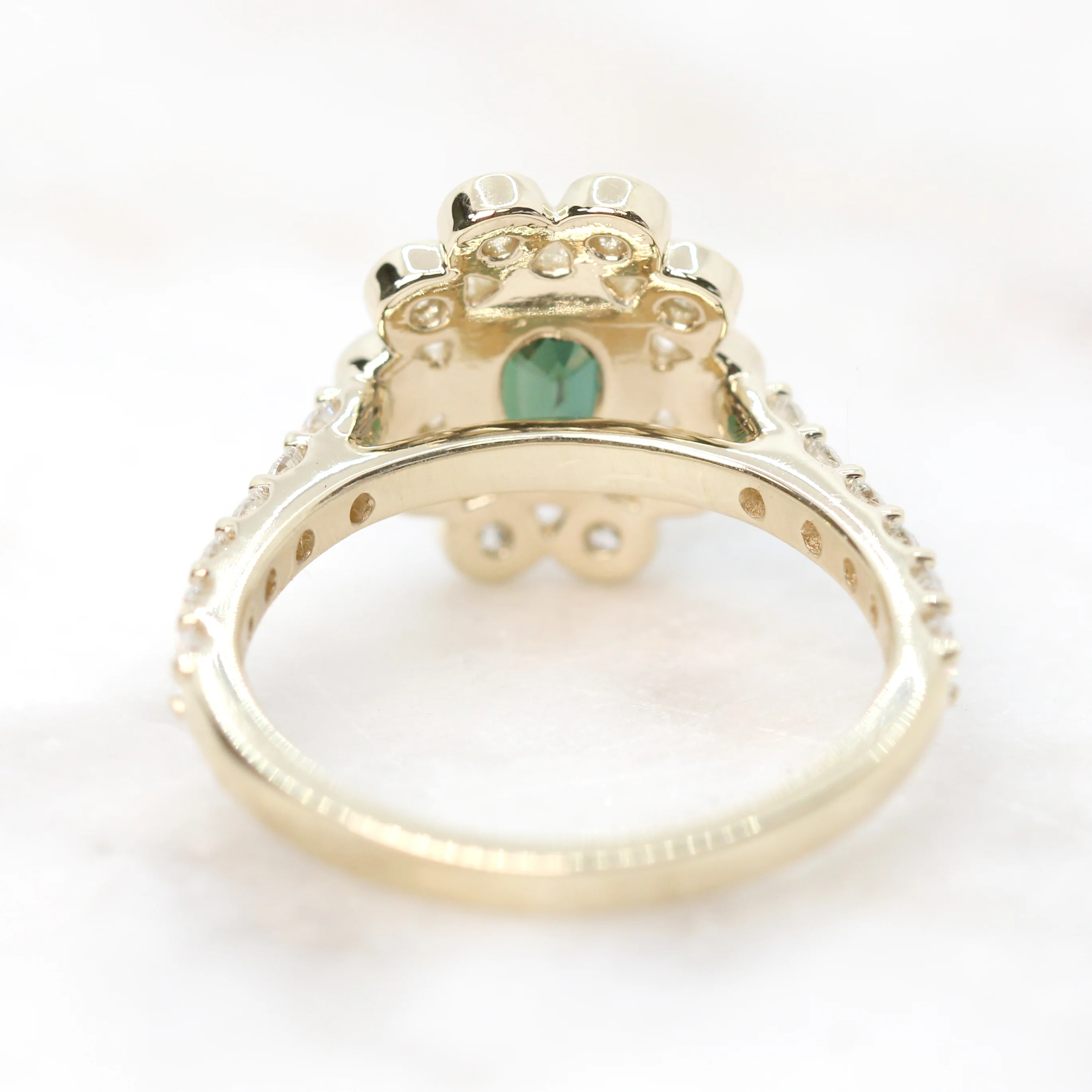 Minnie Ring with a 1.14 Carat Australian Green Oval Sapphire and White Accent Diamonds in 14k Yellow Gold - Ready to Size and Ship - Image 6
