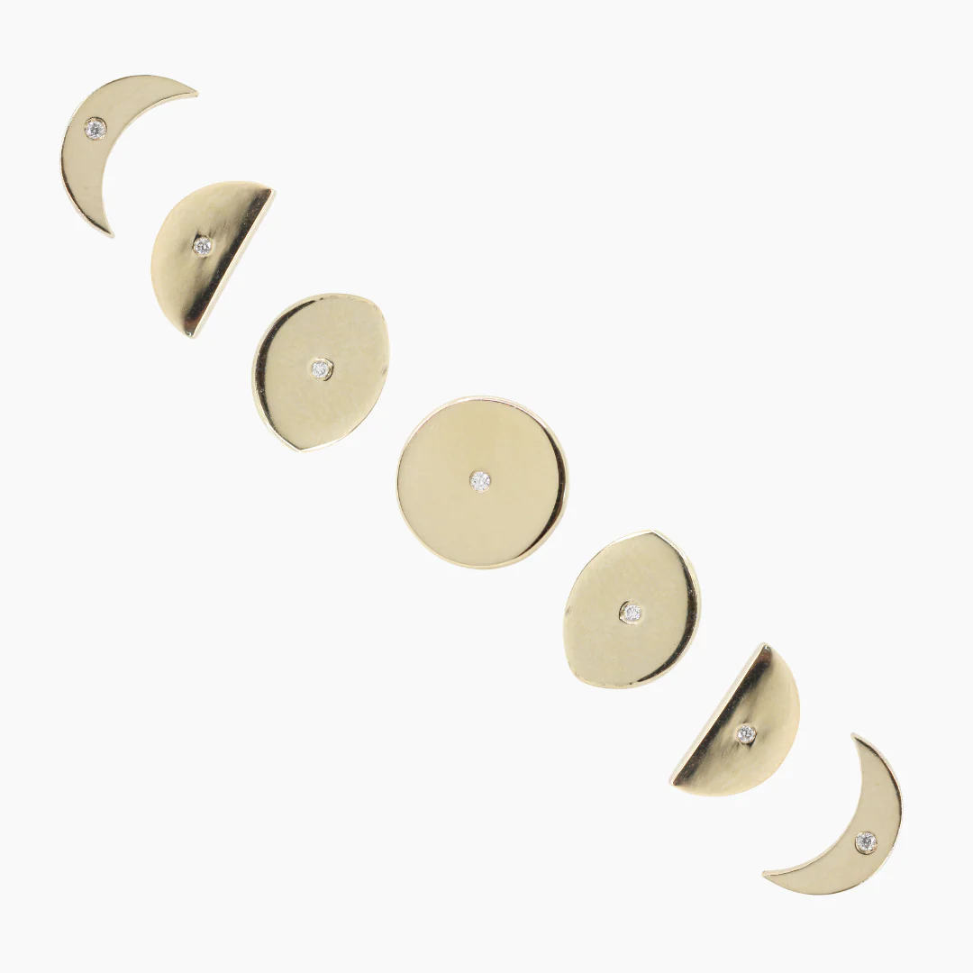 Moon Phase Stud Set Earrings with Diamond Accent - Made to Order, Choose Your Gold Tone