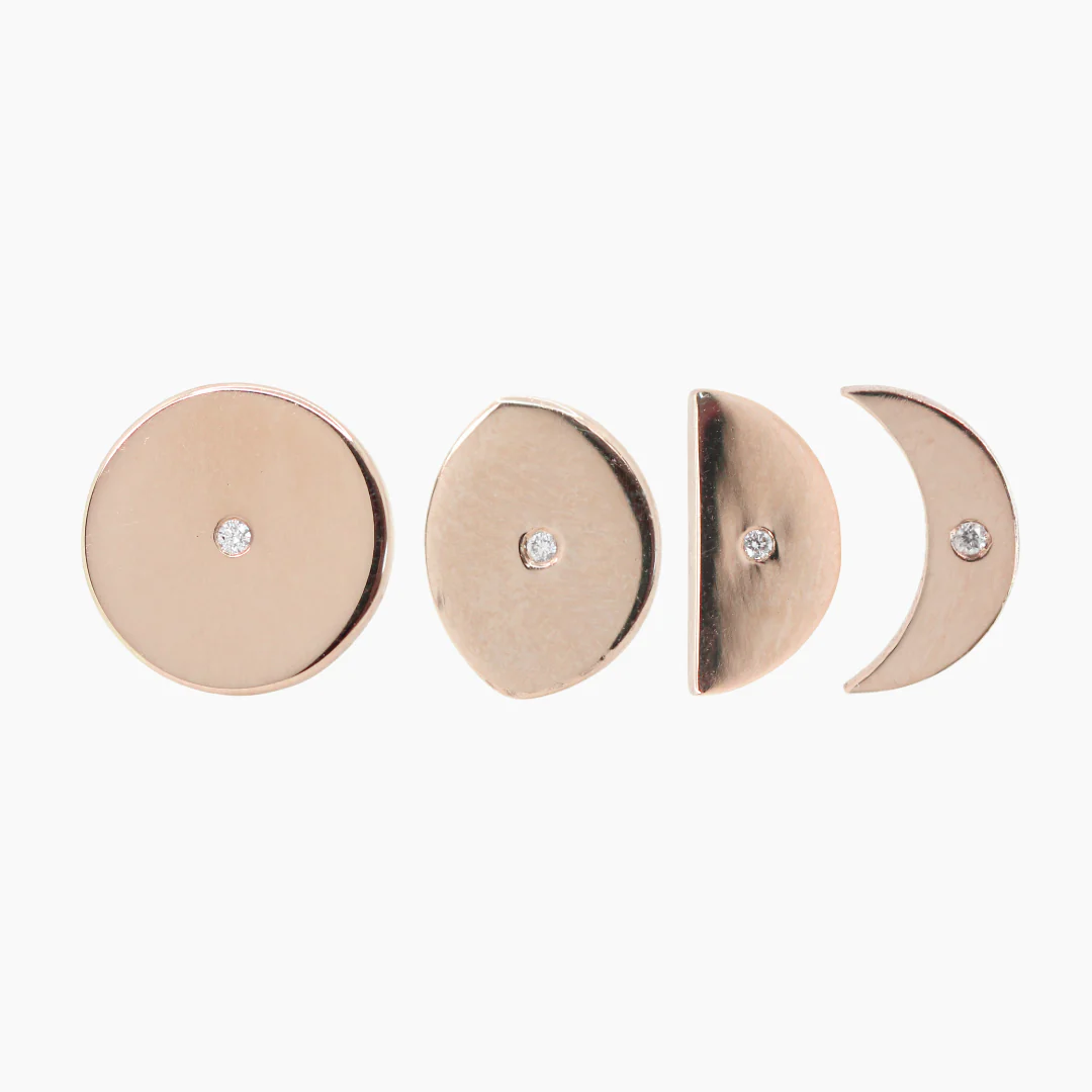 Moon Phase Stud Set Earrings with Diamond Accent - Made to Order, Choose Your Gold Tone - Image 11