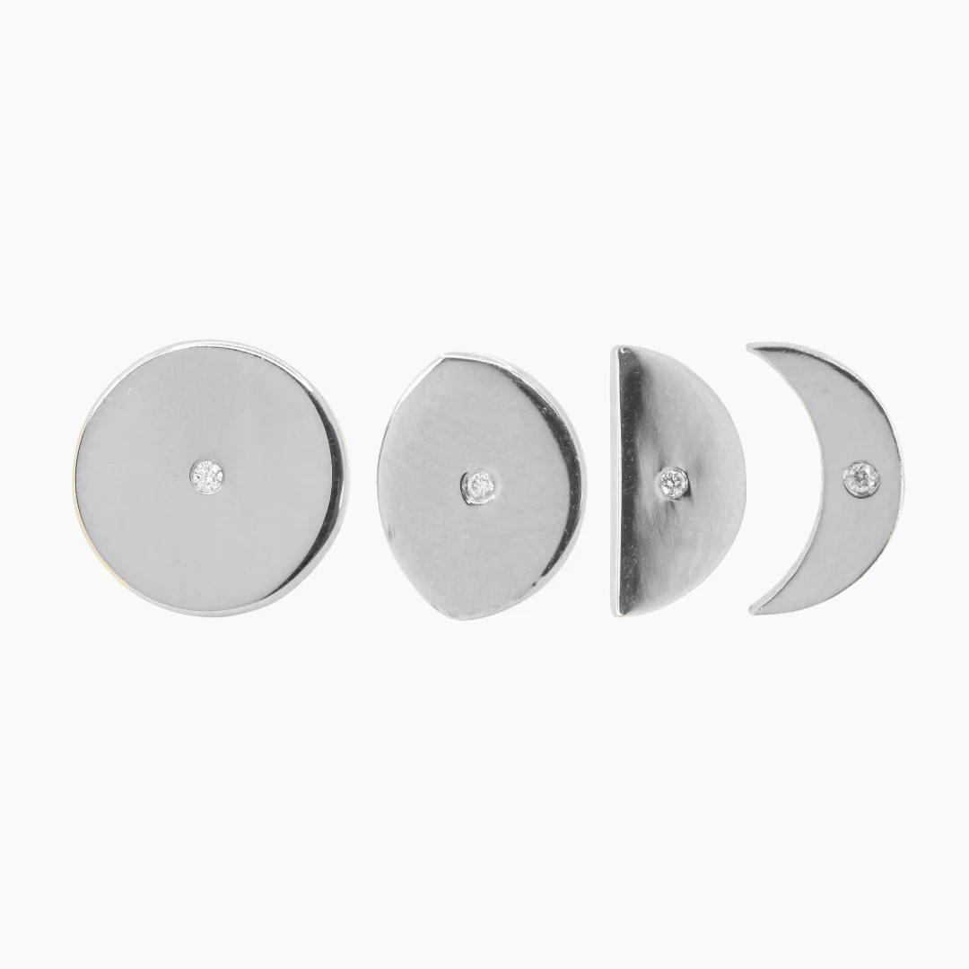 Moon Phase Stud Set Earrings with Diamond Accent - Made to Order, Choose Your Gold Tone - Image 12