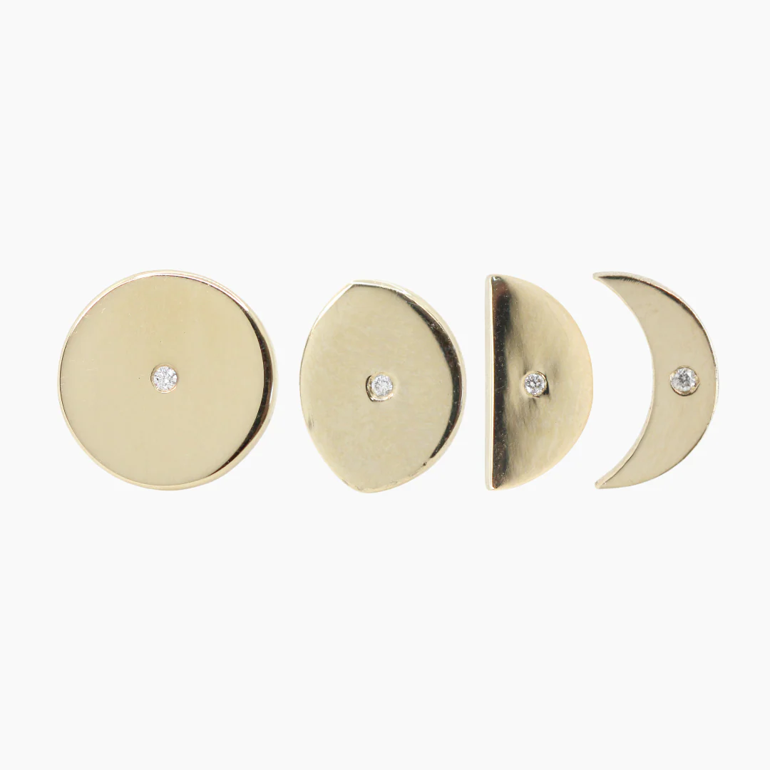 Moon Phase Stud Set Earrings with Diamond Accent - Made to Order, Choose Your Gold Tone - Image 4