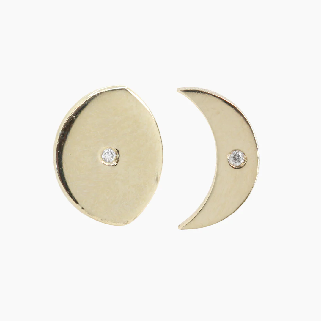 Moon Phase Stud Set Earrings with Diamond Accent - Made to Order, Choose Your Gold Tone - Image 7