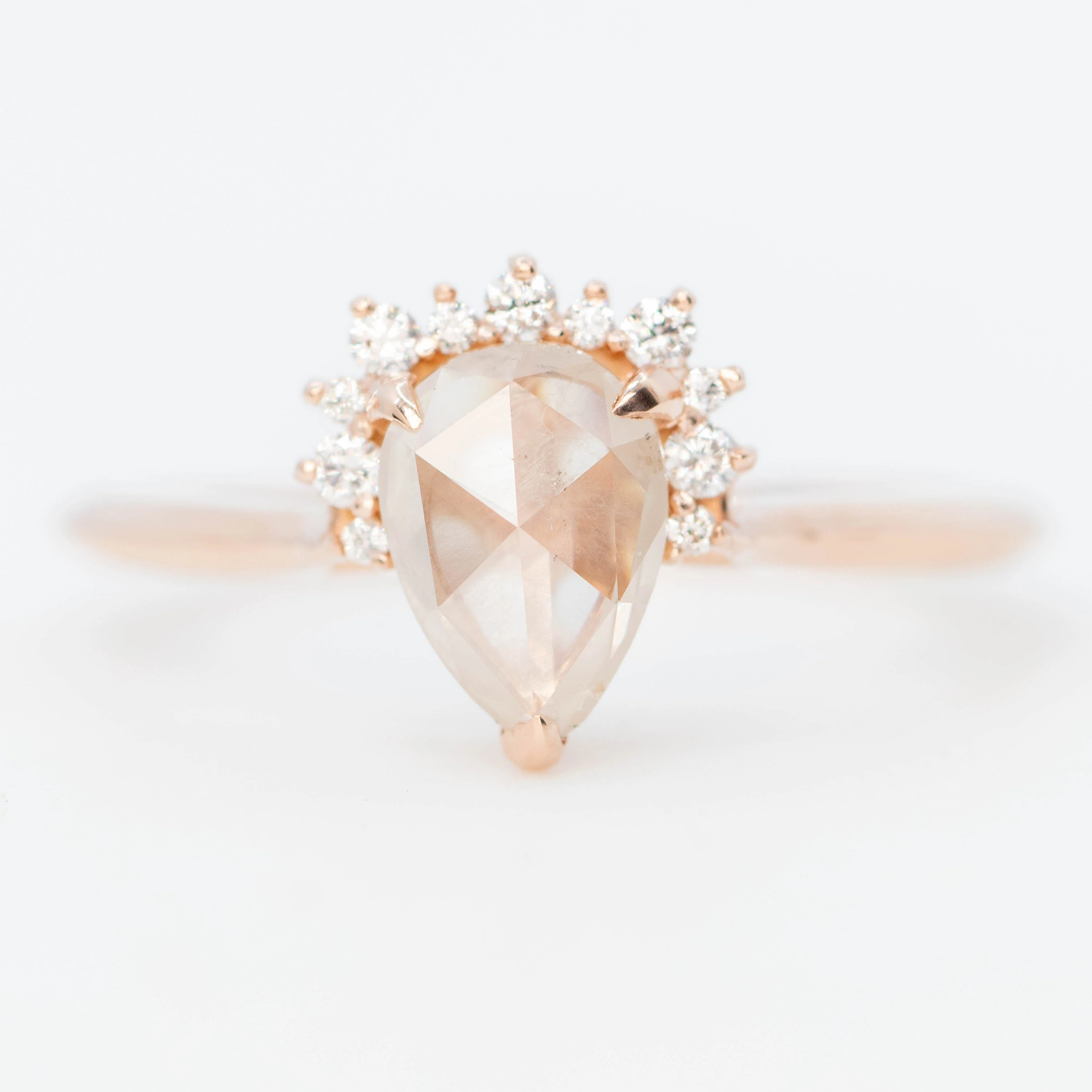 Nadine Ring with a 1.07 Carat Misty White Pear Diamond and White Accent Diamonds in 14k Rose Gold - Ready to Size and Ship