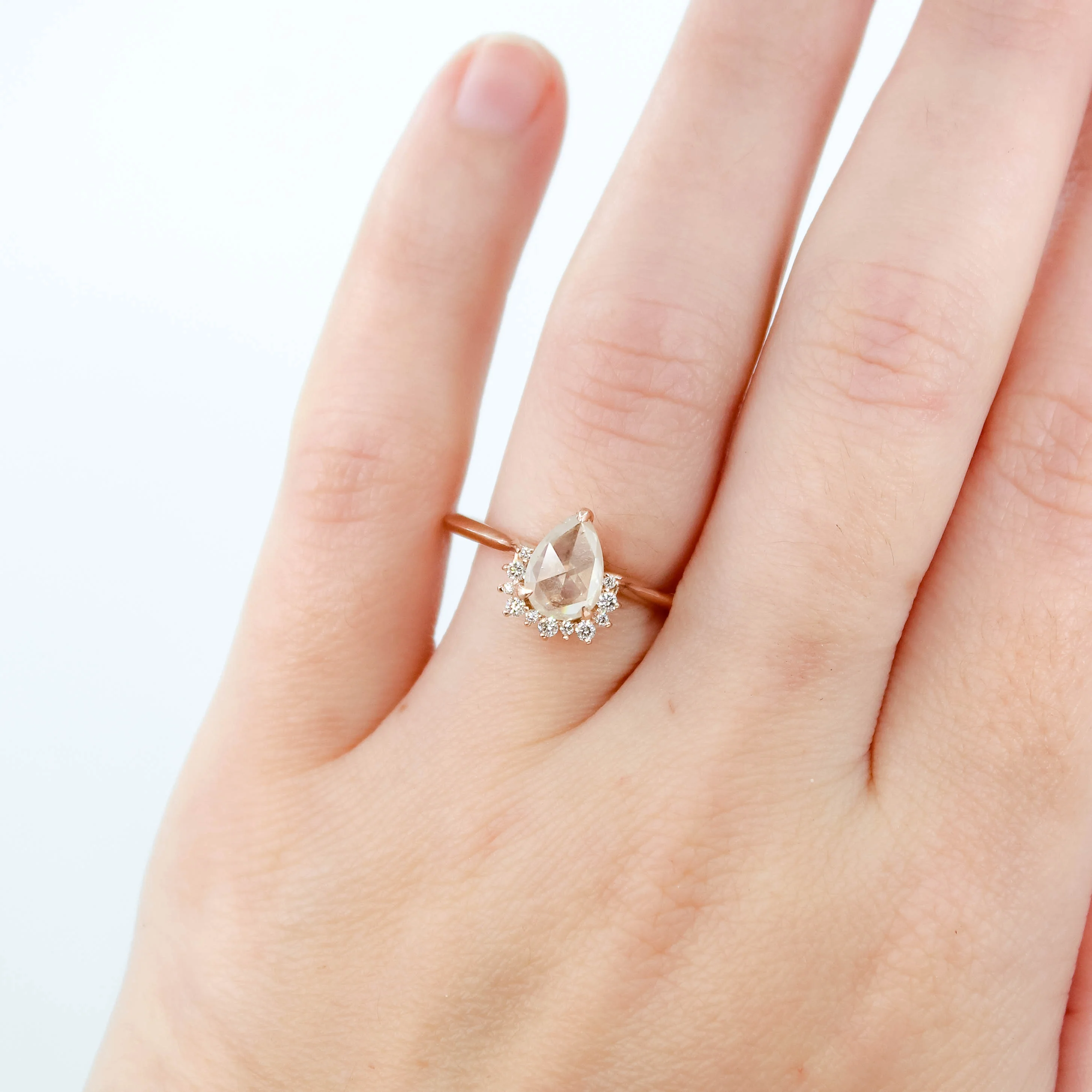 Nadine Ring with a 1.07 Carat Misty White Pear Diamond and White Accent Diamonds in 14k Rose Gold - Ready to Size and Ship - Image 10