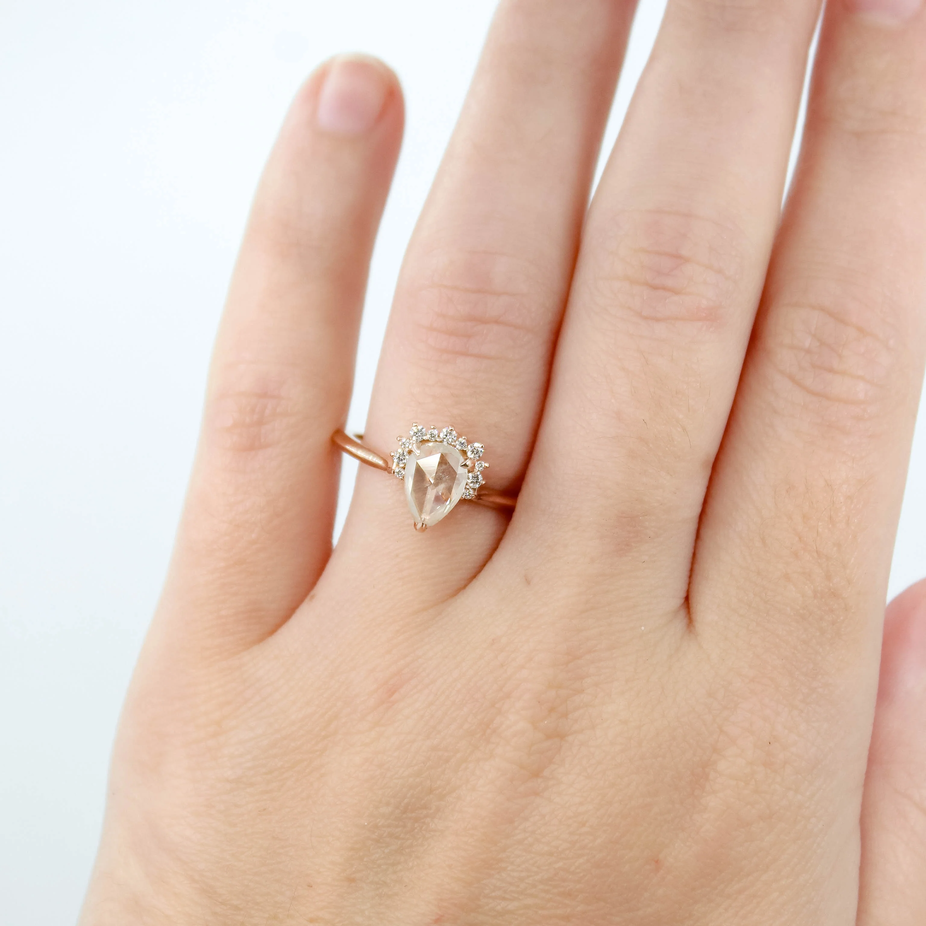 Nadine Ring with a 1.07 Carat Misty White Pear Diamond and White Accent Diamonds in 14k Rose Gold - Ready to Size and Ship - Image 2