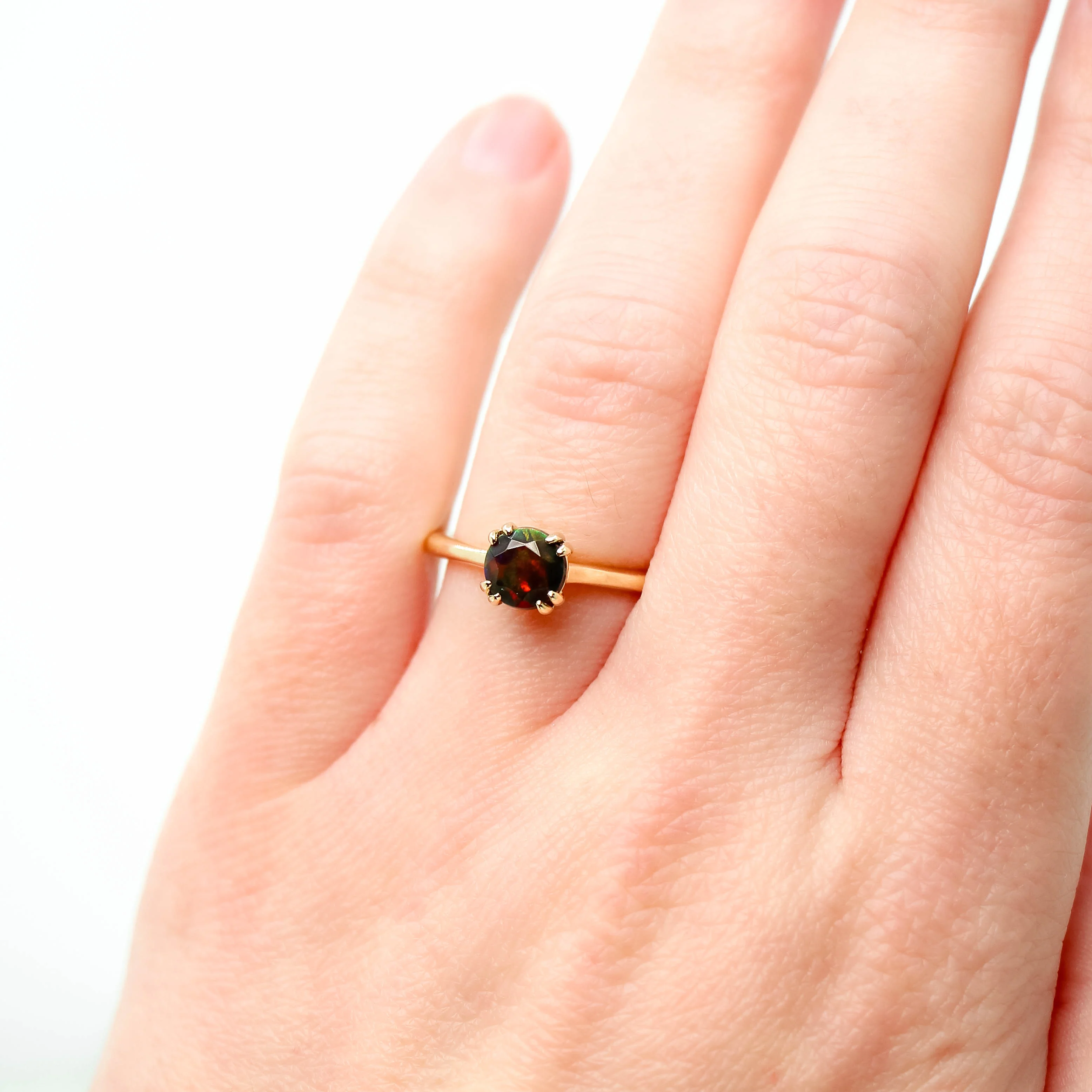 Nesta Ring with a 0.65 Carat Black Opal in 14k Yellow Gold - Ready to Size and Ship - Image 2