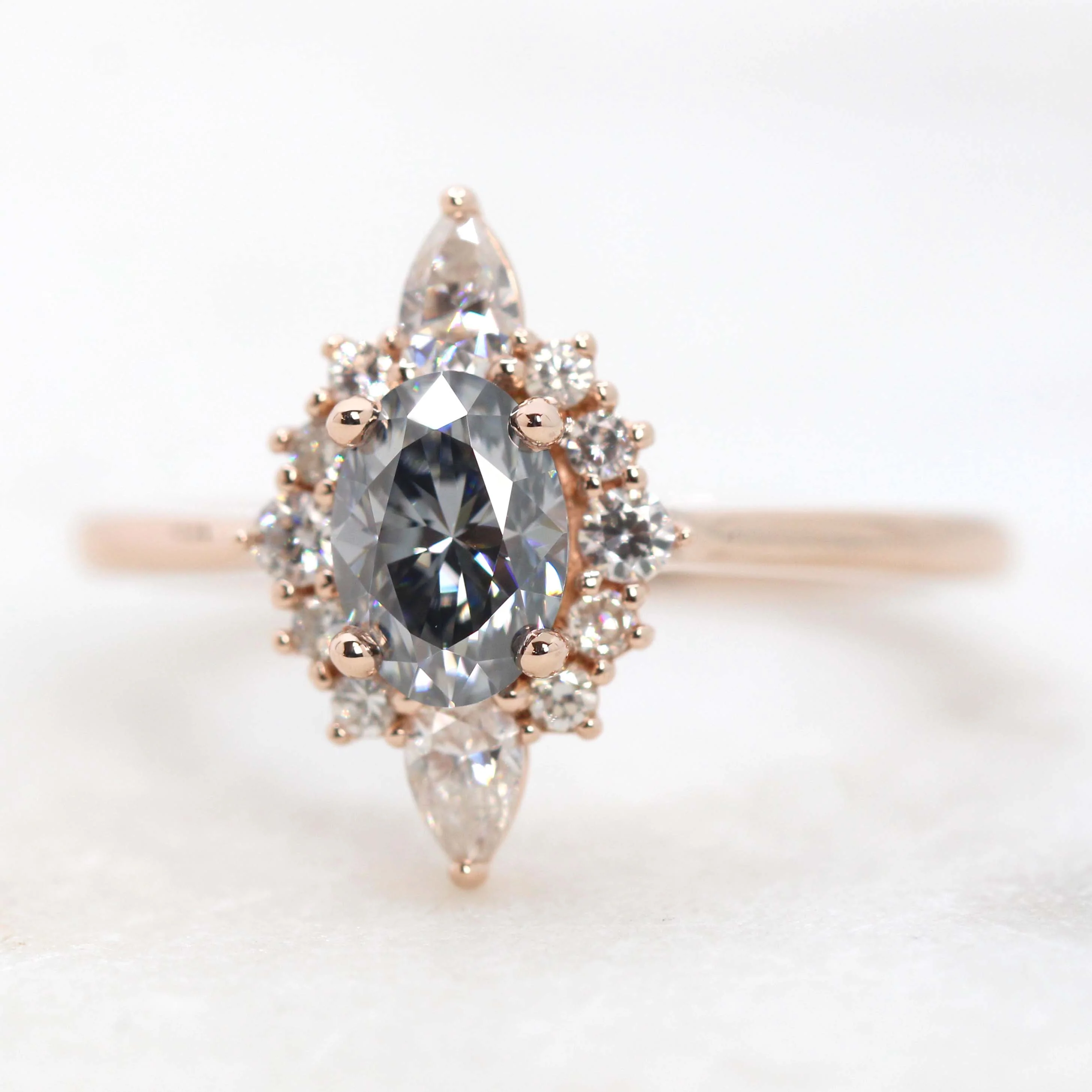 Noelle Ring with a Gray Oval Moissanite and Moissanite Accents - Made to Order - Image 4