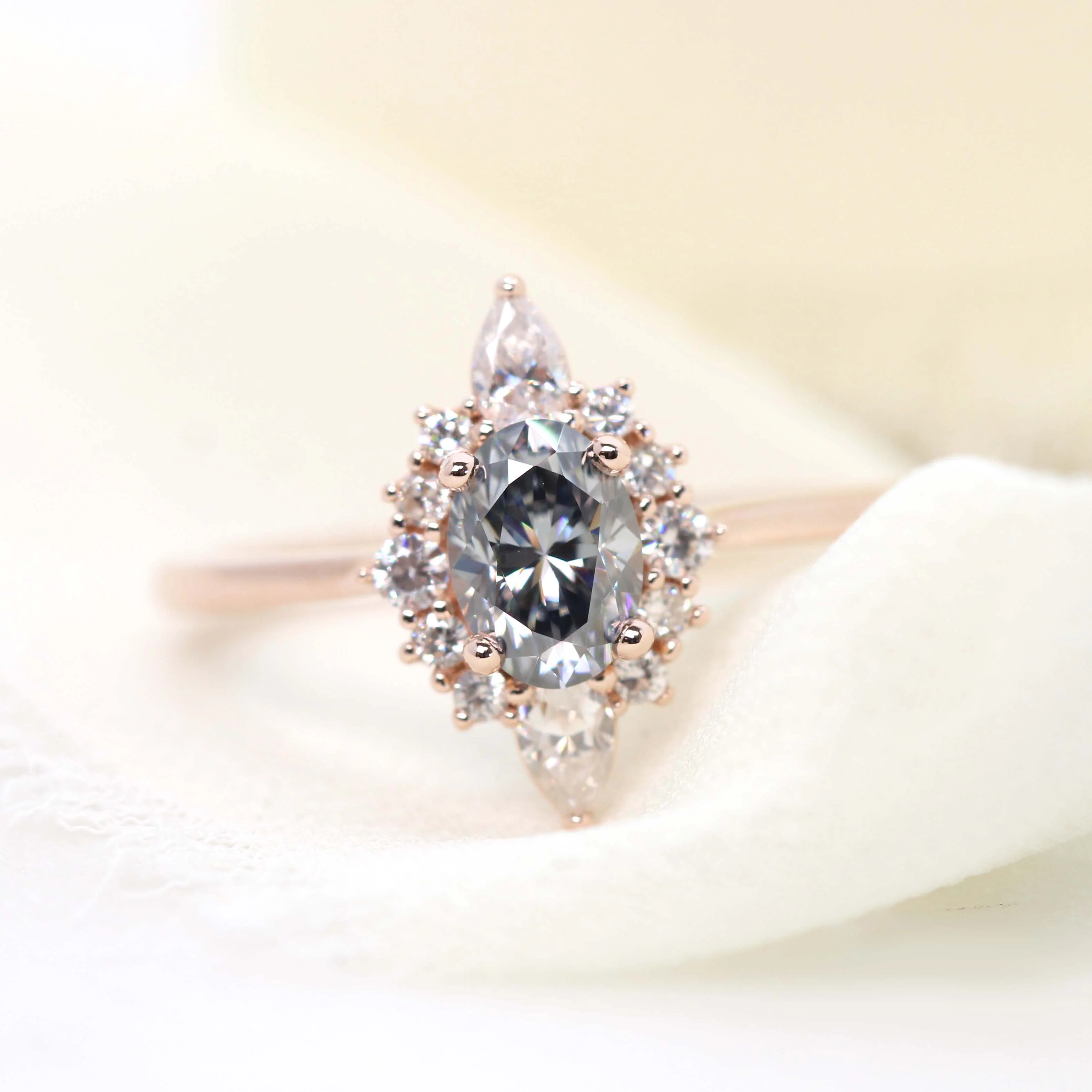 Noelle Ring with a Gray Oval Moissanite and Moissanite Accents - Made to Order - Image 7