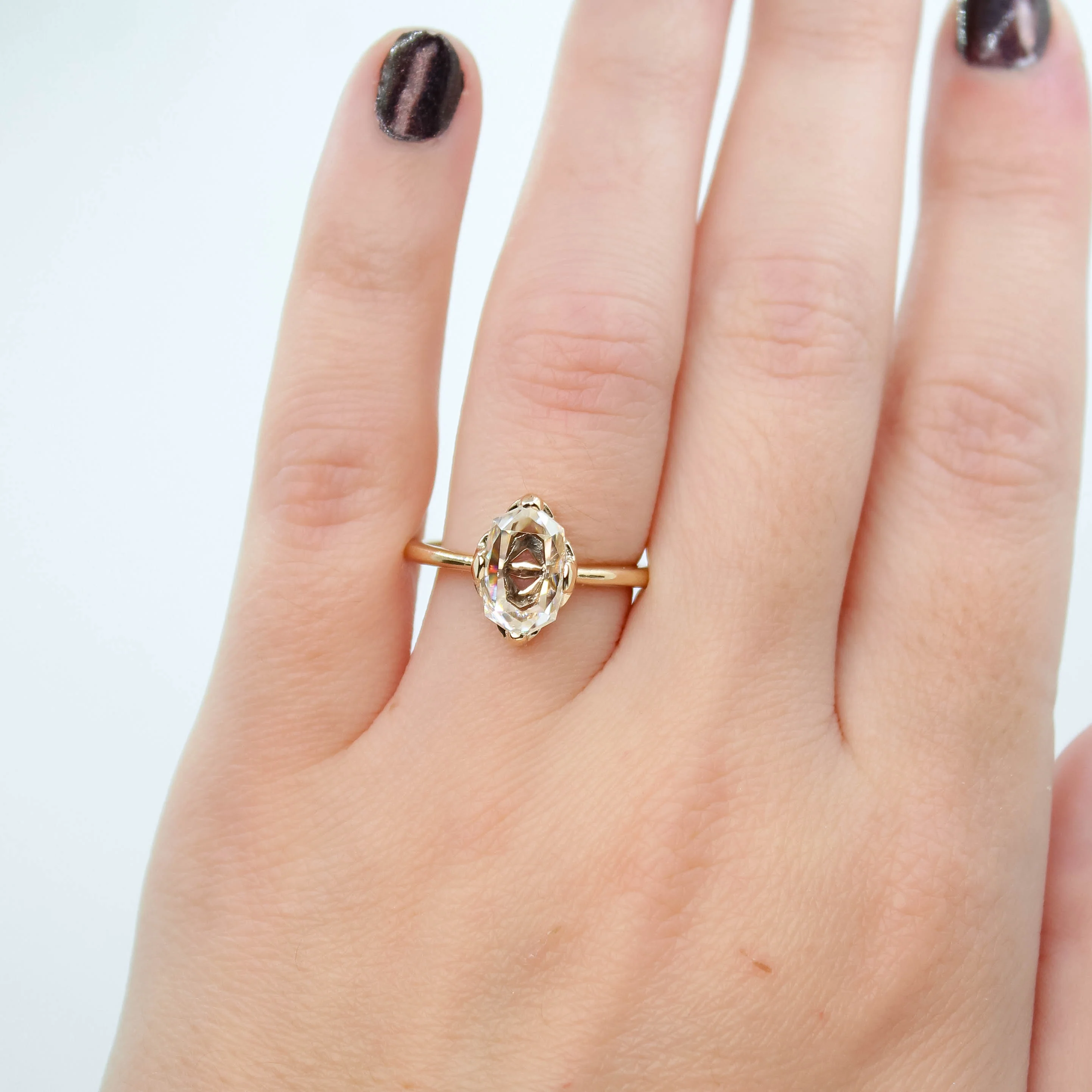 Nora Ring with a 2.27 Carat Portrait Cut Moissanite in 14k Champagne Gold - Ready to Size and Ship - Image 2