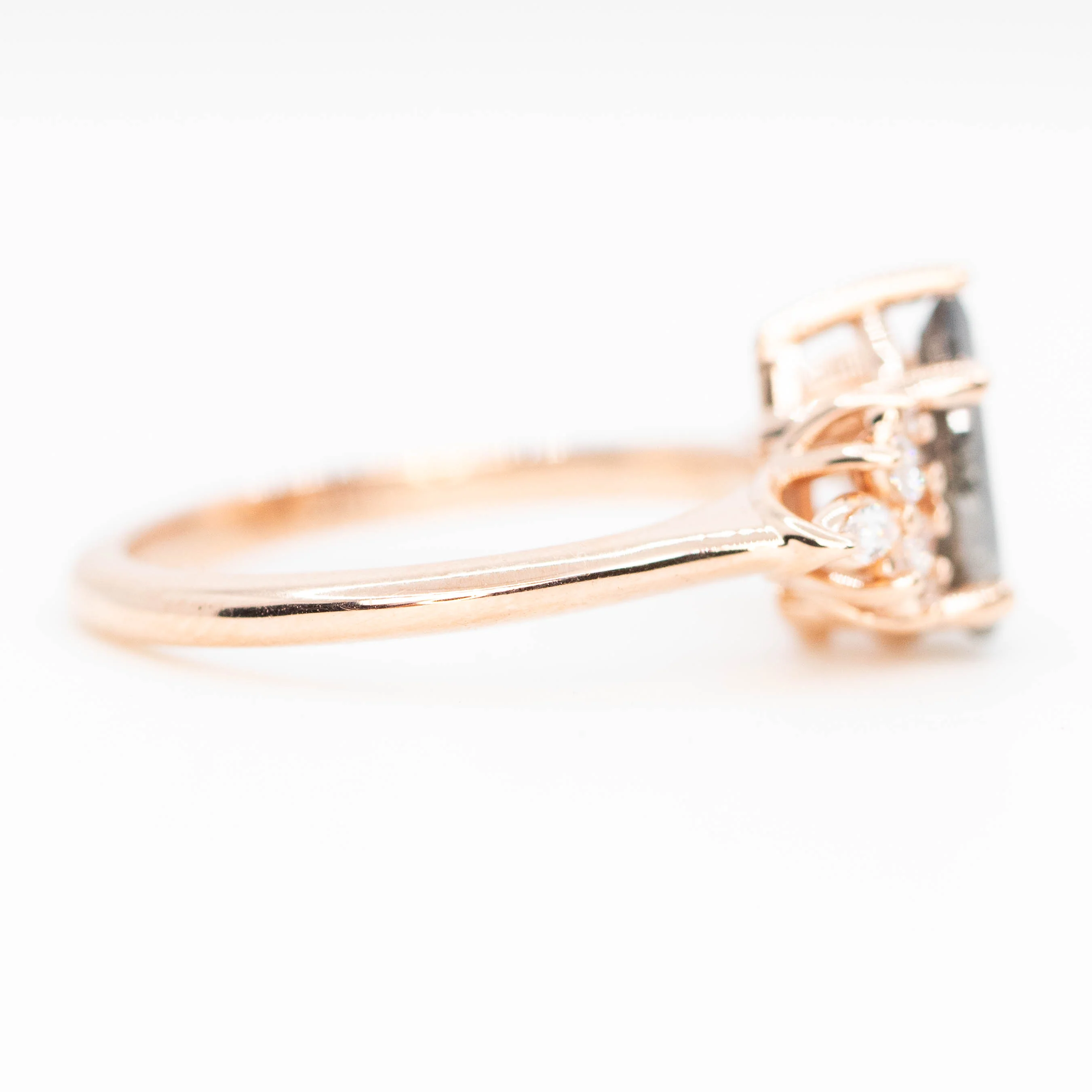 Odette Ring with a 1.05 Carat Pear Salt and Pepper Diamond and White Accent Diamonds in 14k Rose Gold - Ready to Size and Ship - Image 5